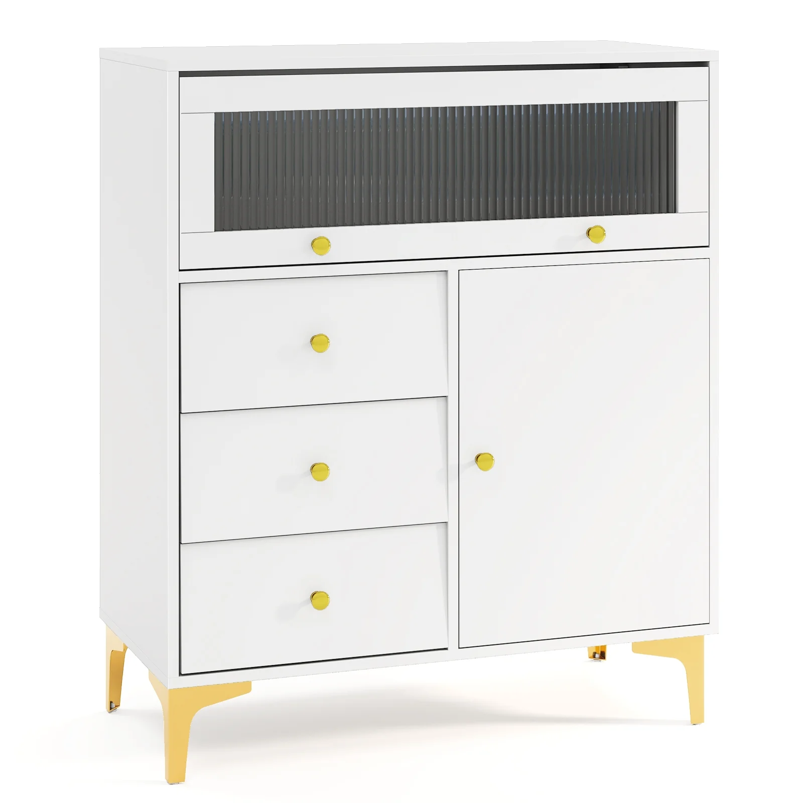 Flip Up Fluted Glass Door Chest of Drawers, Gray - Image 4