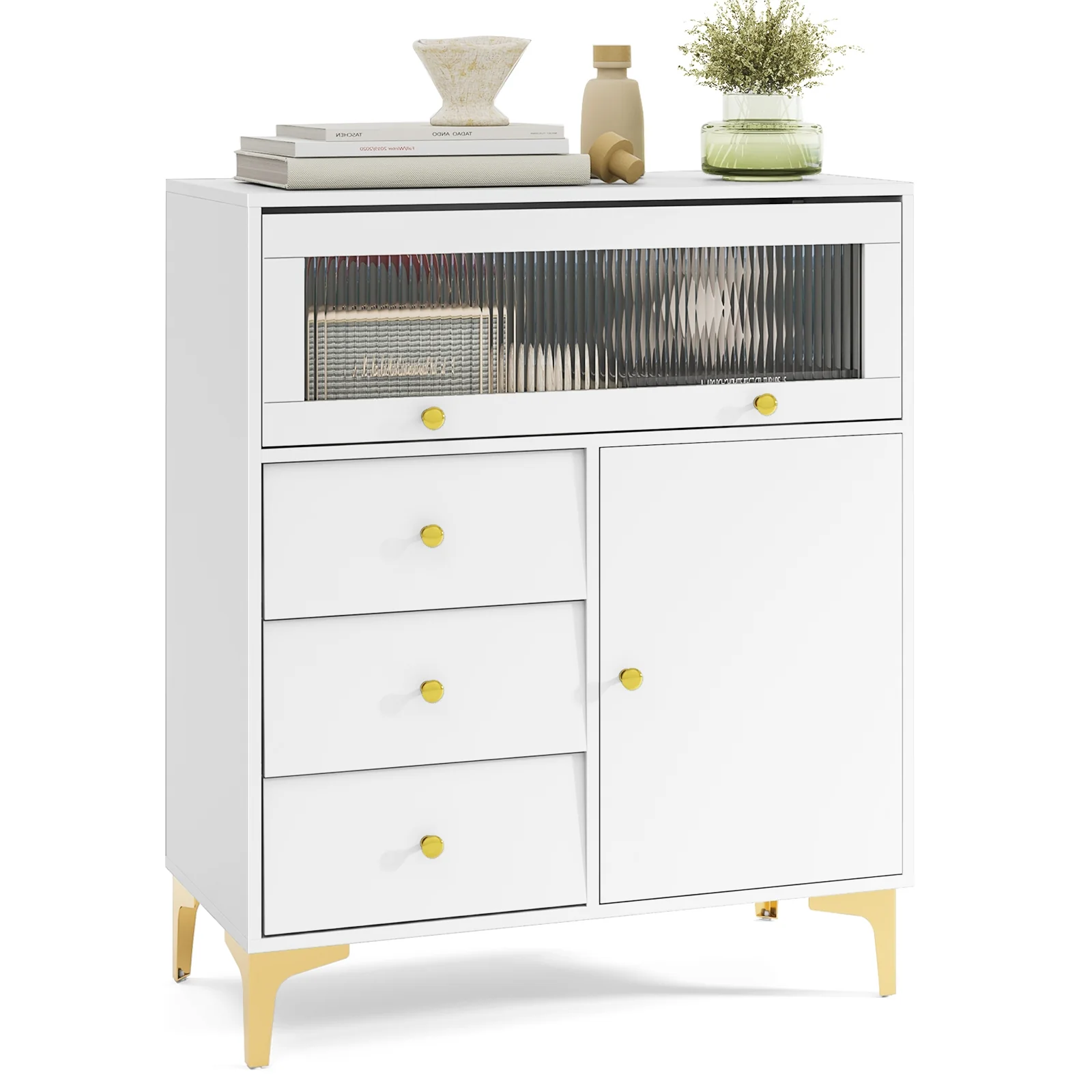 Flip Up Fluted Glass Door Chest of Drawers, Gray - Image 5