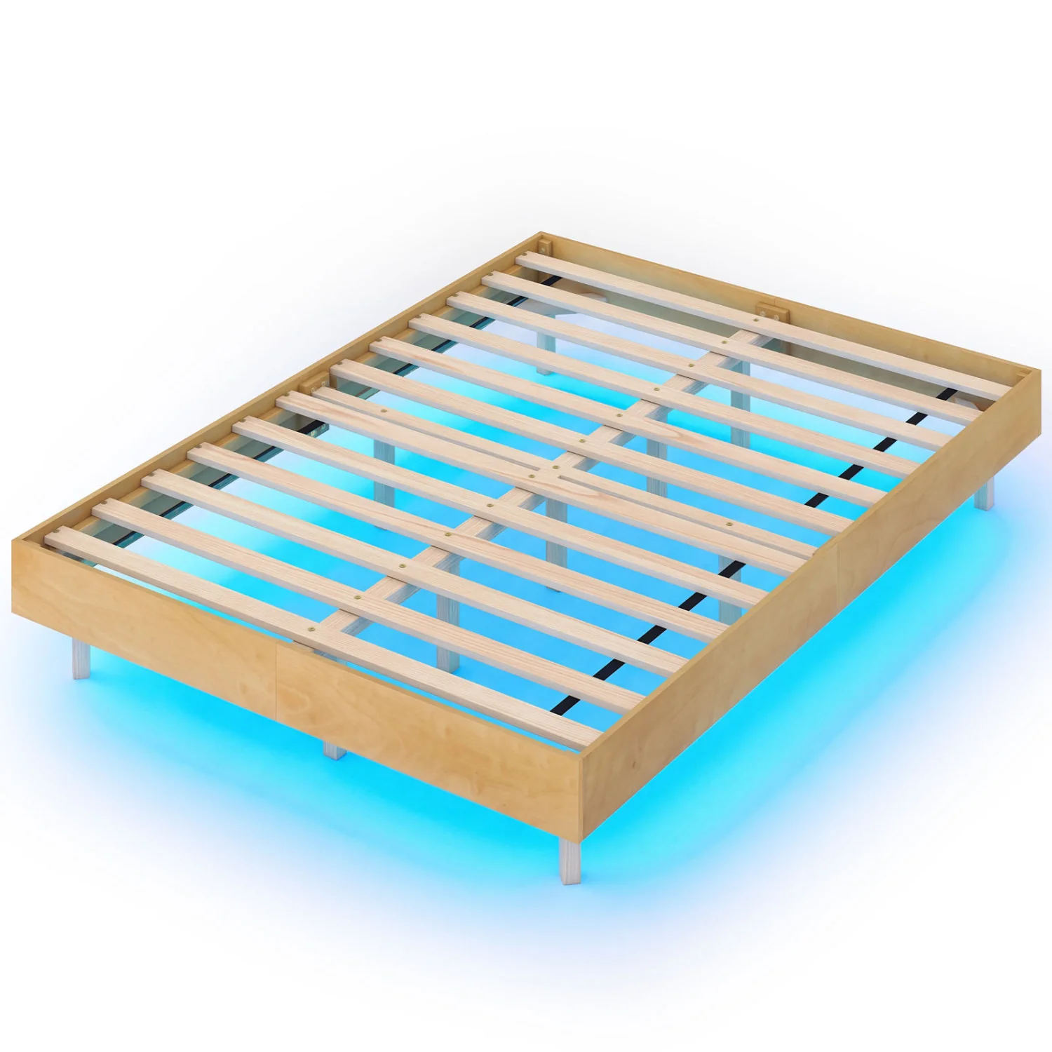 Floating Bed Frame With LED Lights, Full Size, Natural