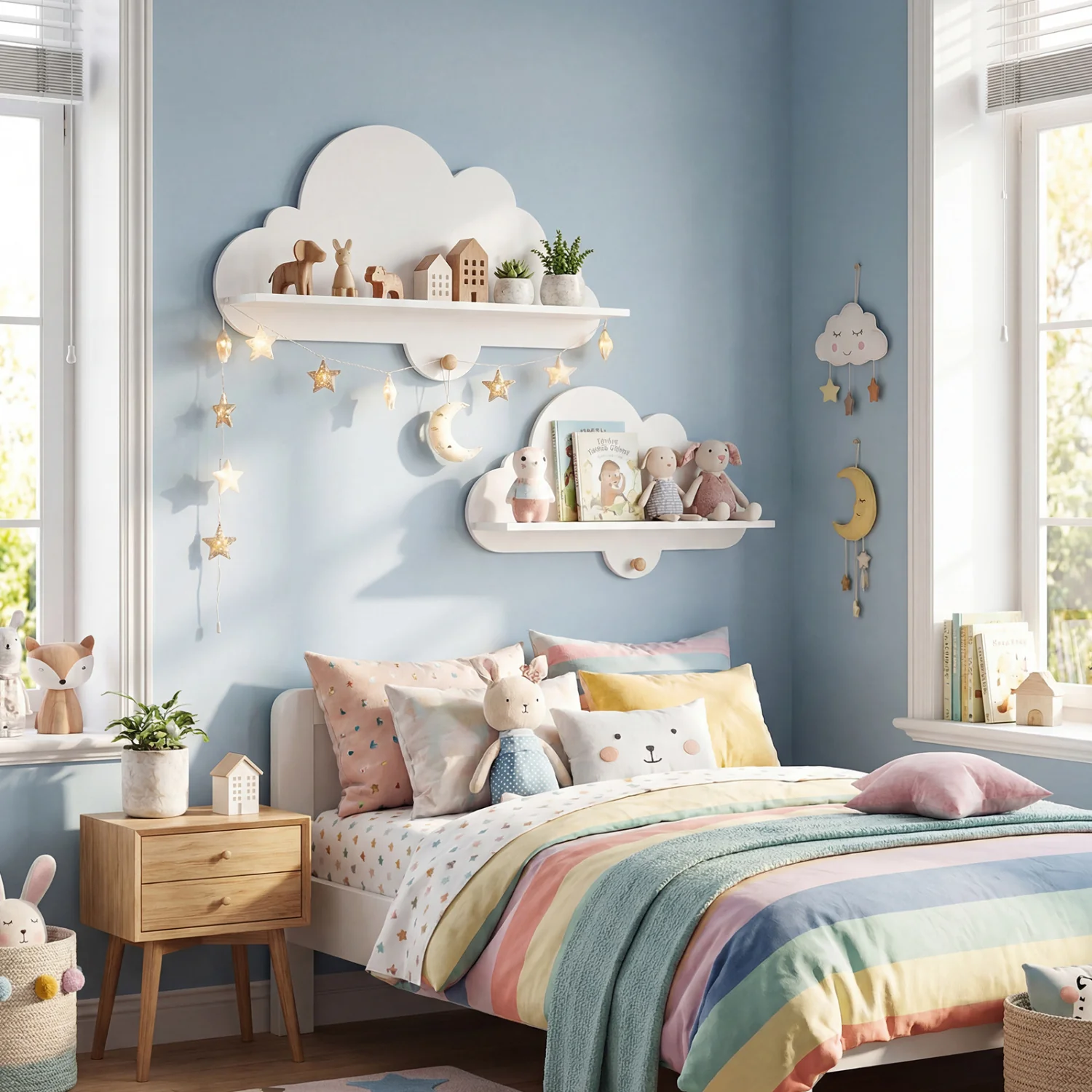 Floating Cloud Shelves, Wall Mounted Storage Display Rack, White - Image 2