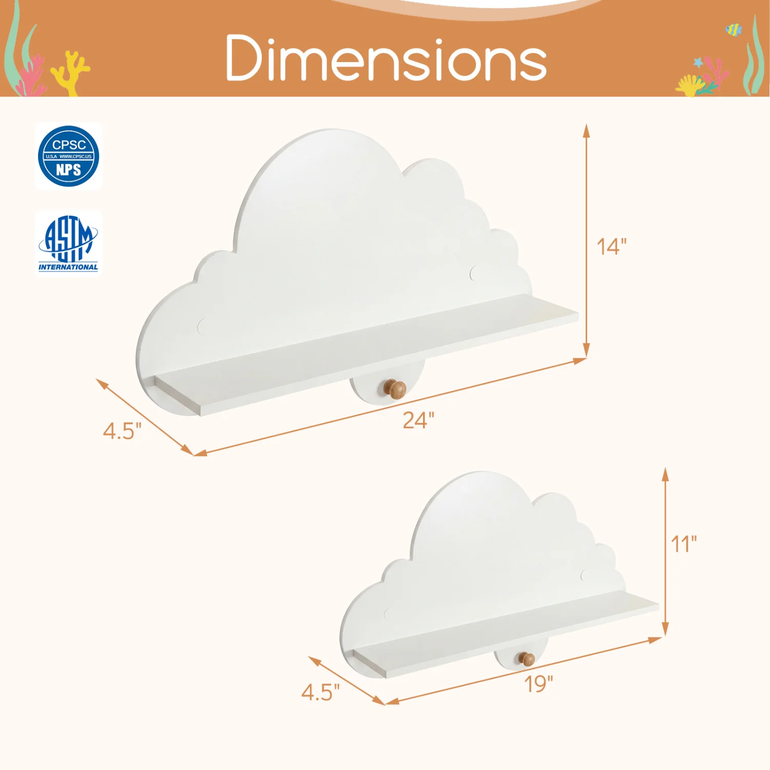 Floating Cloud Shelves, Wall Mounted Storage Display Rack, White - Image 6