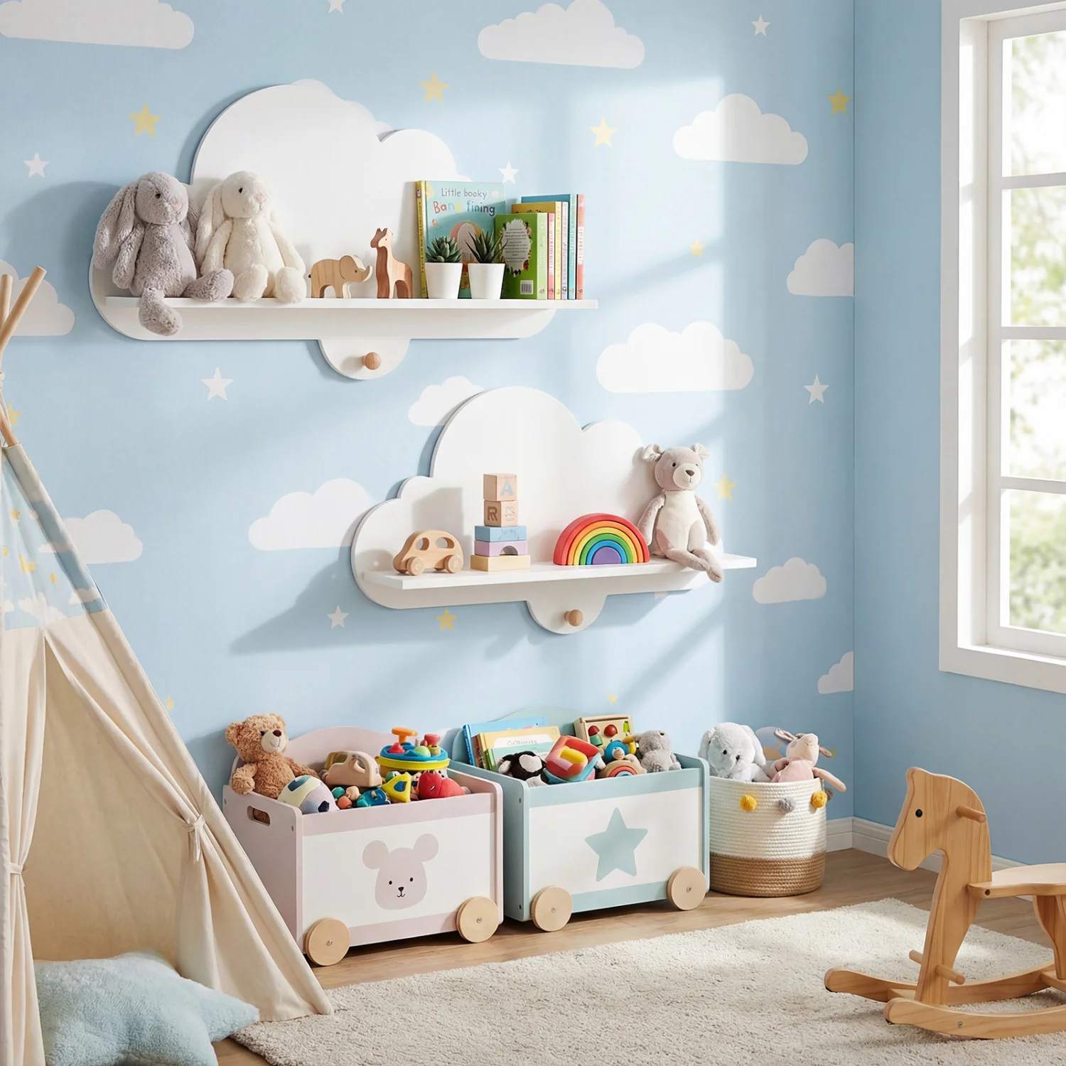 Floating Cloud Shelves, Wall Mounted Storage Display Rack, White - Image 7