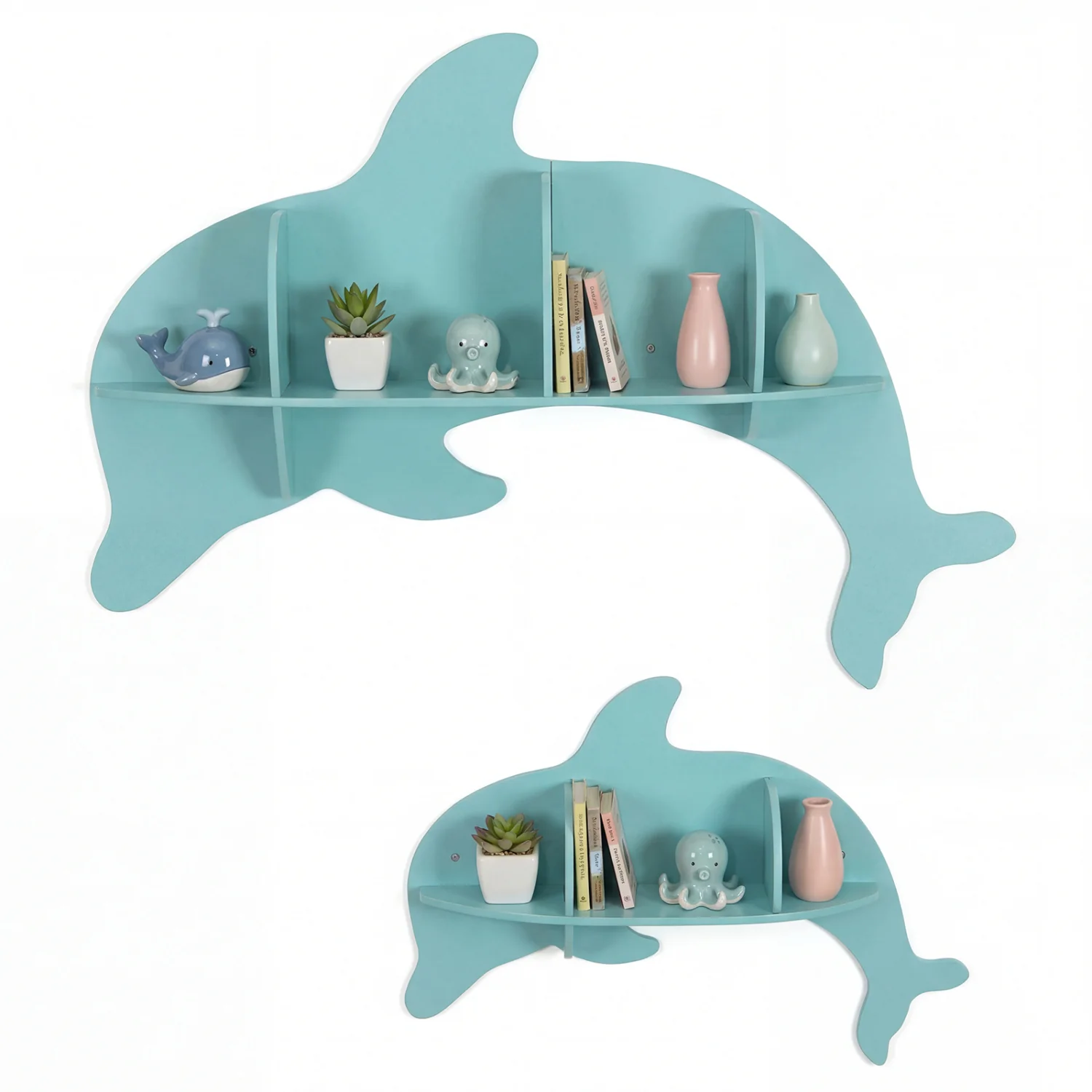 Floating Dolphin Shelves, Wall Mounted Display Rack, Blue - Image 4