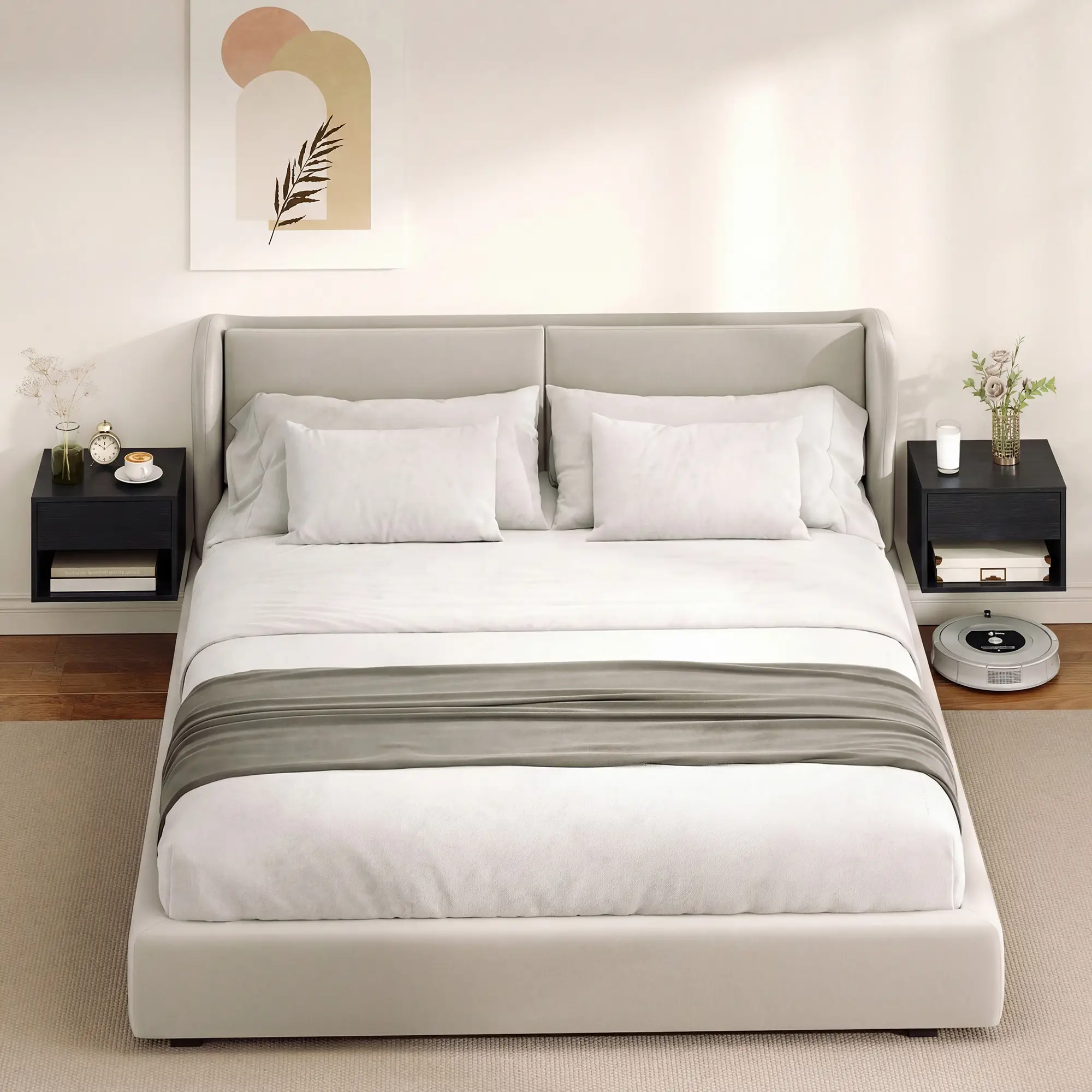 Floating Nightstand Set of 2, Wall Mounted Bedside Table with Drawer, Black - Image 10
