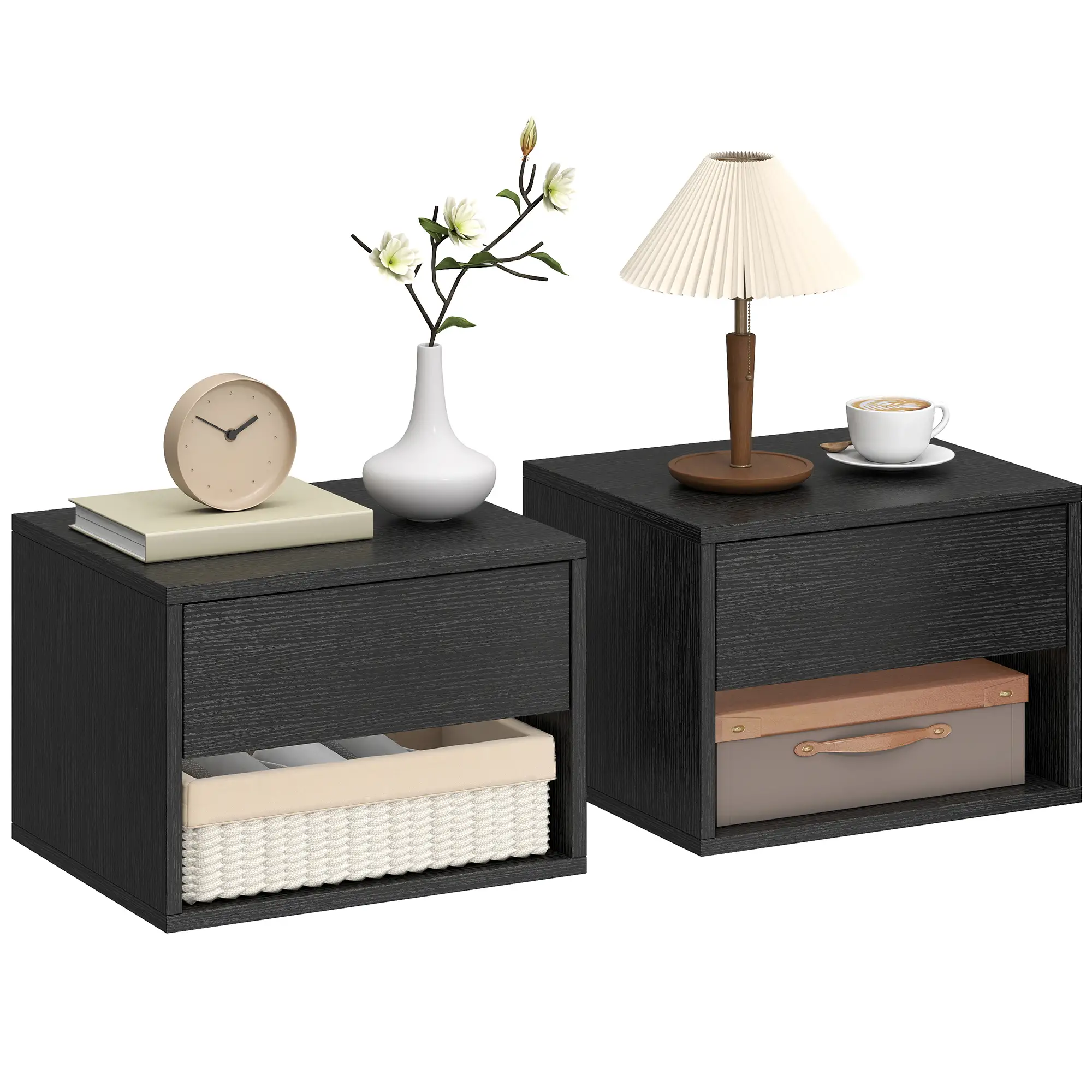 Floating Nightstand Set of 2, Wall Mounted Bedside Table with Drawer, Black - Image 11