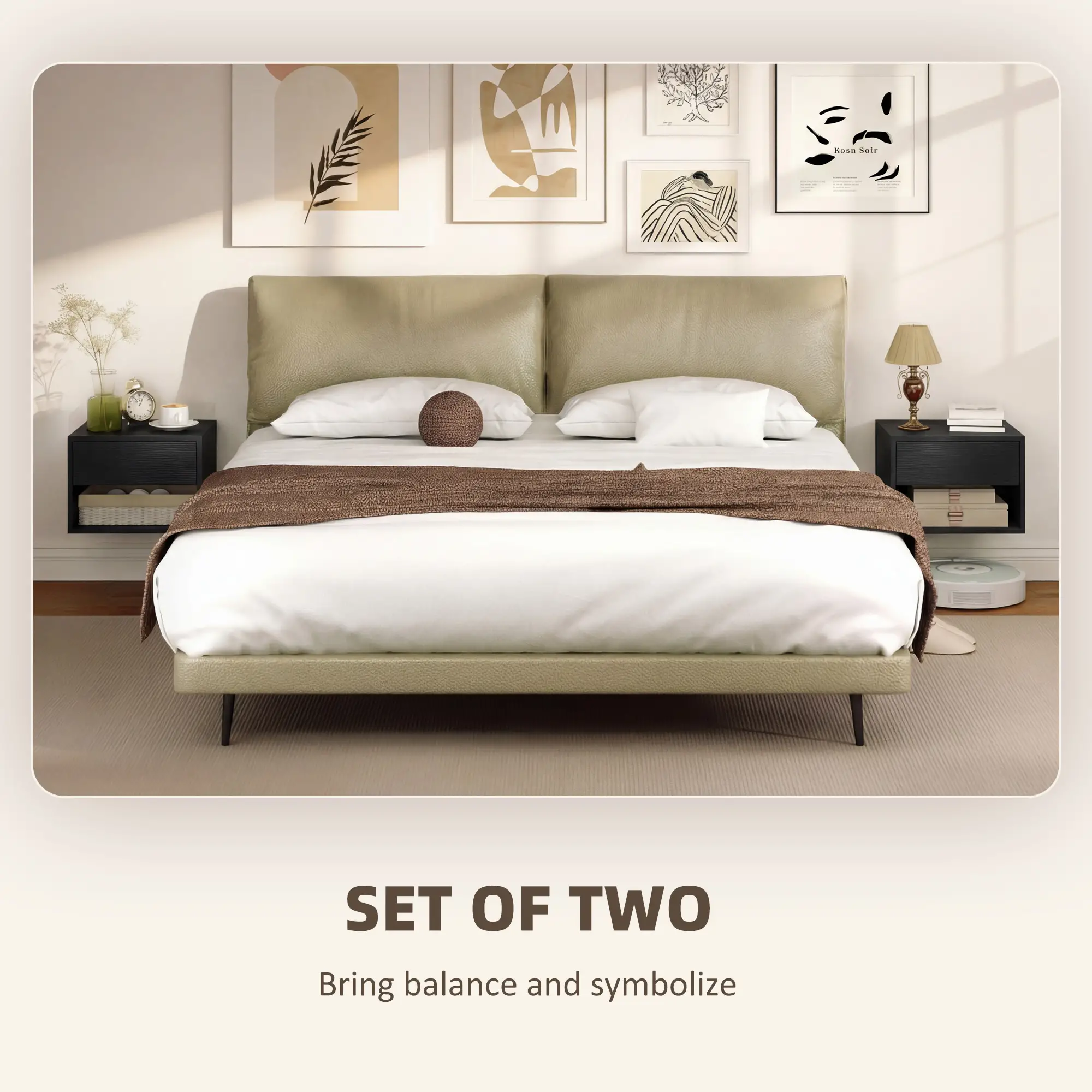 Floating Nightstand Set of 2, Wall Mounted Bedside Table with Drawer, Black - Image 4