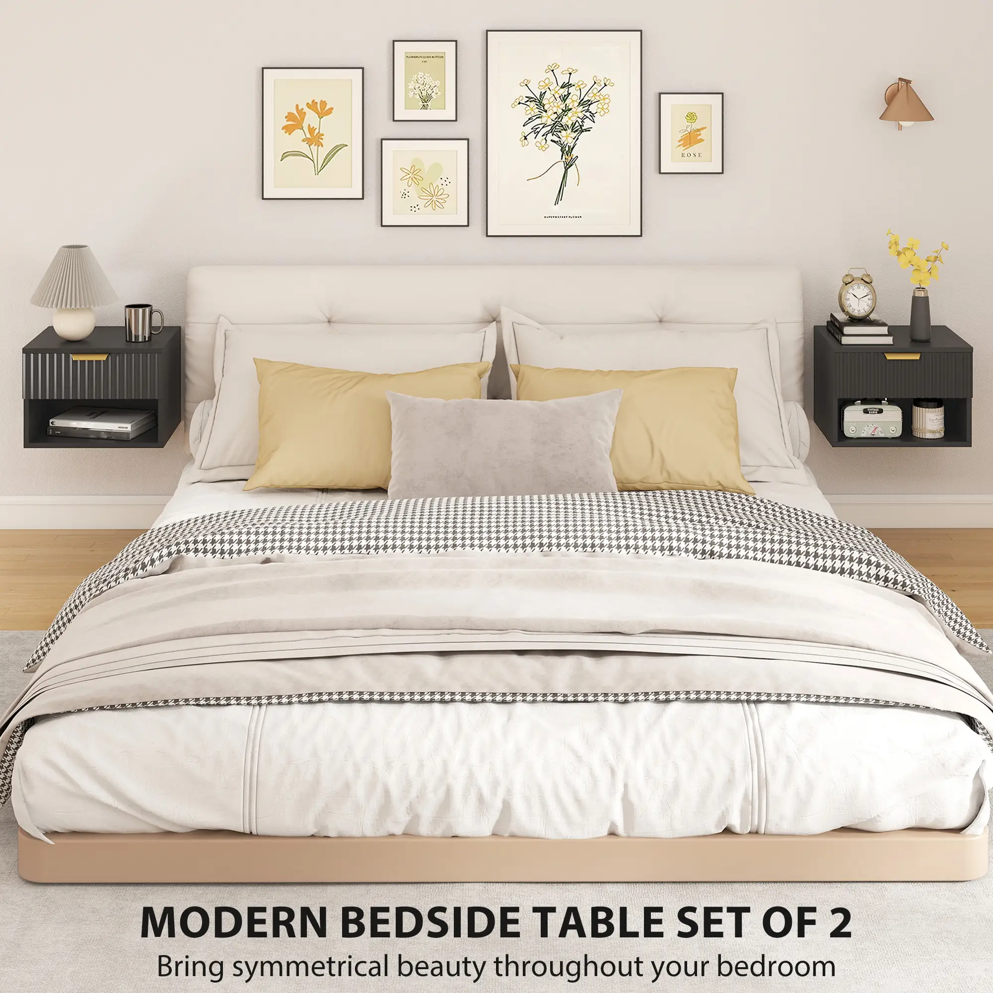 Floating Nightstands, Wall Mounted Bedside Tables Set of 2, Black - Image 4