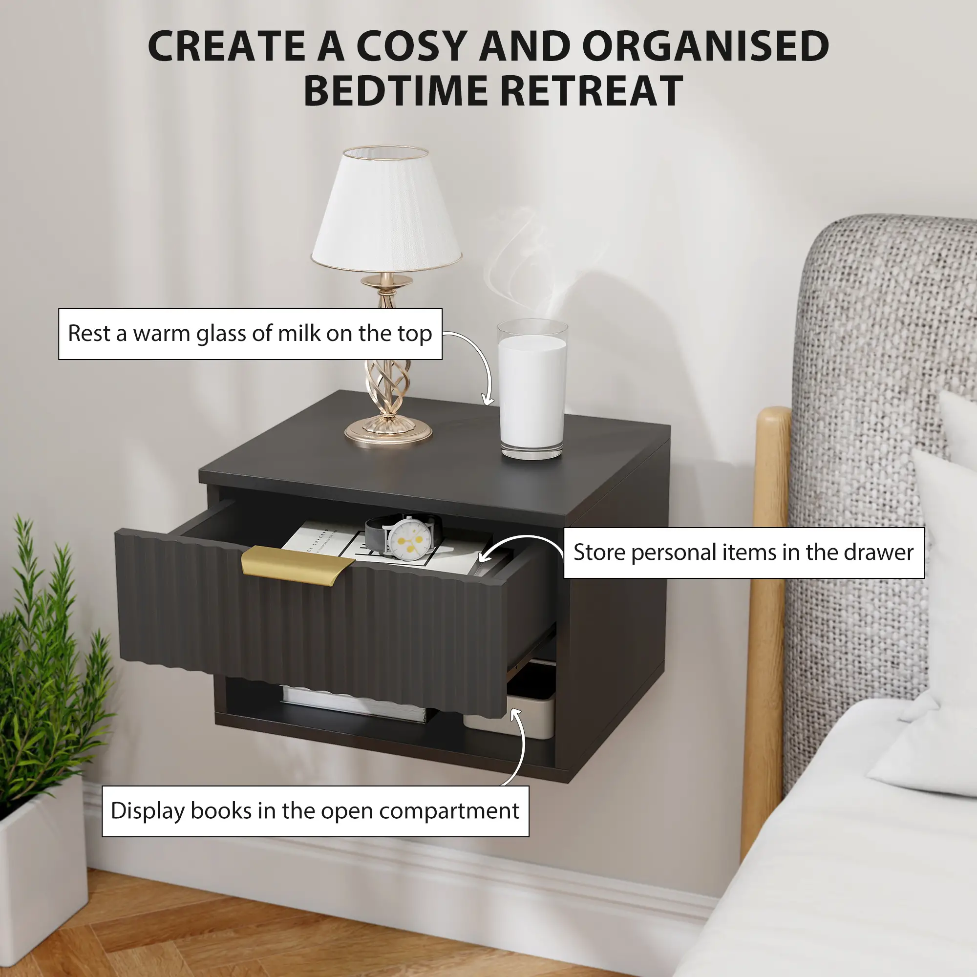 Floating Nightstands, Wall Mounted Bedside Tables Set of 2, Black - Image 5