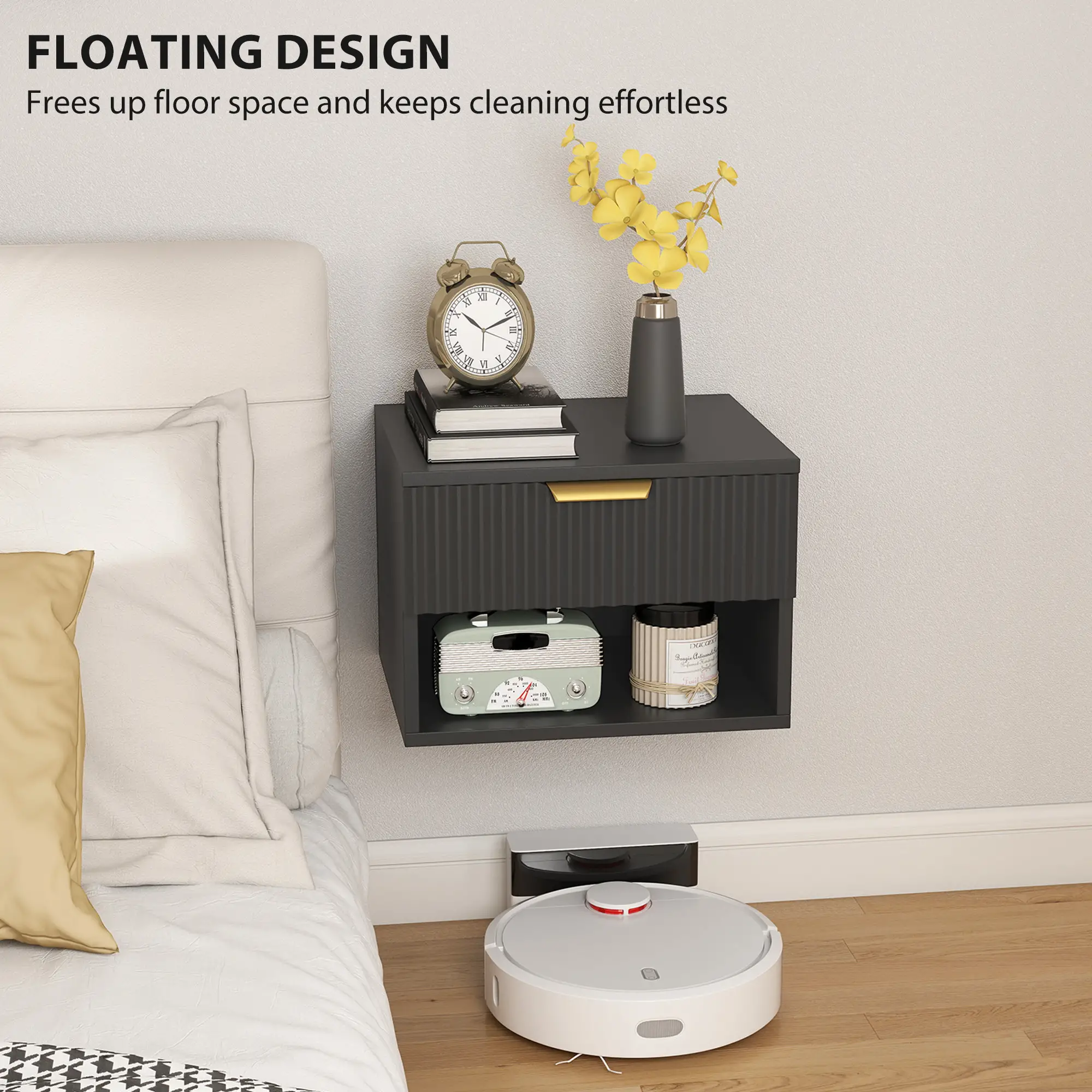 Floating Nightstands, Wall Mounted Bedside Tables Set of 2, Black - Image 6