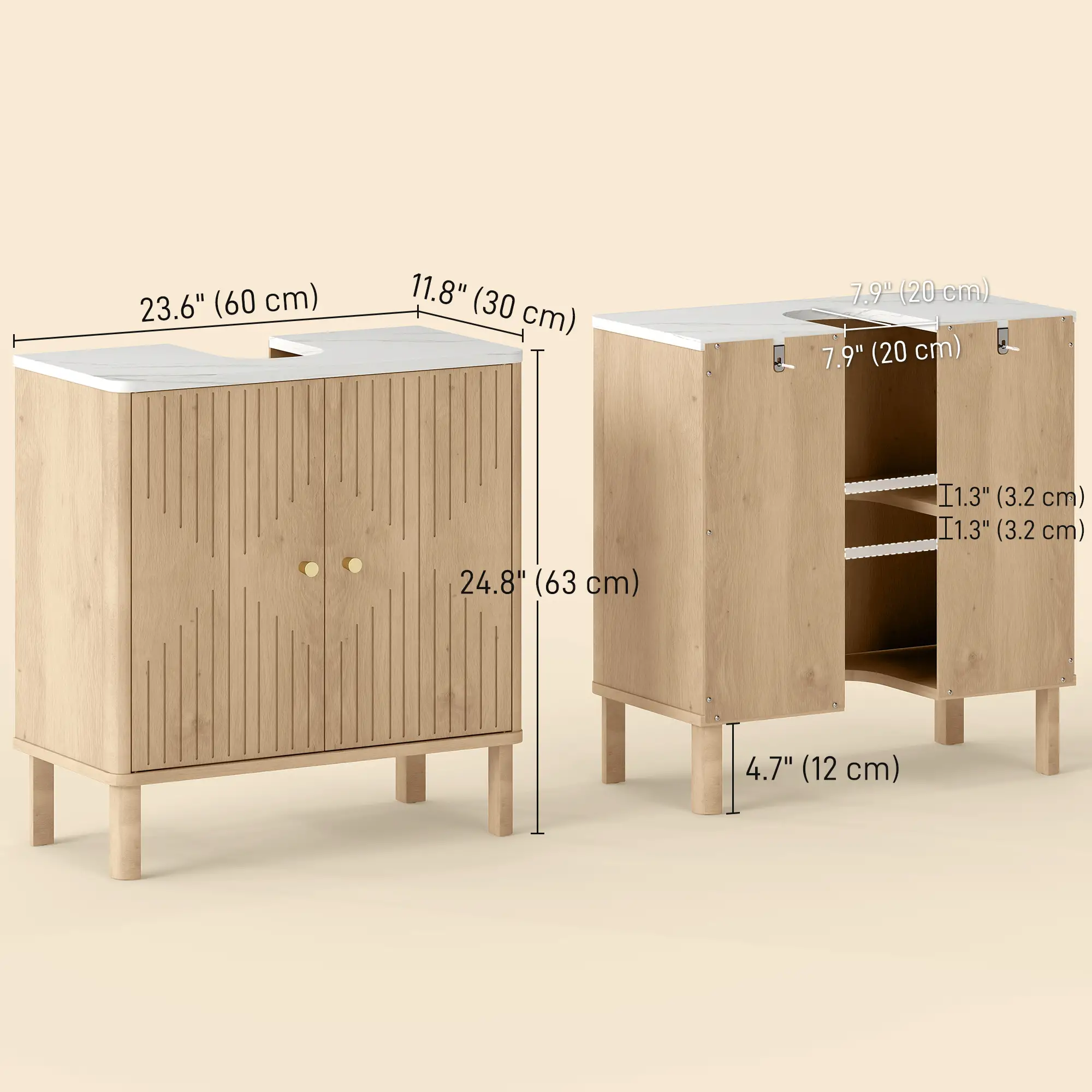 Floor Standing Bathroom Vanity, Bathroom Vanity Cabinet with Adjustable Shelf, Oak - Image 3