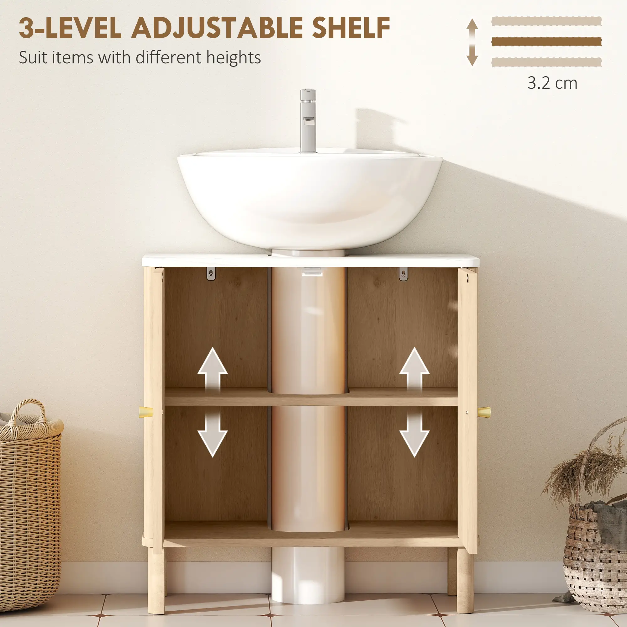 Floor Standing Bathroom Vanity, Bathroom Vanity Cabinet with Adjustable Shelf, Oak - Image 5