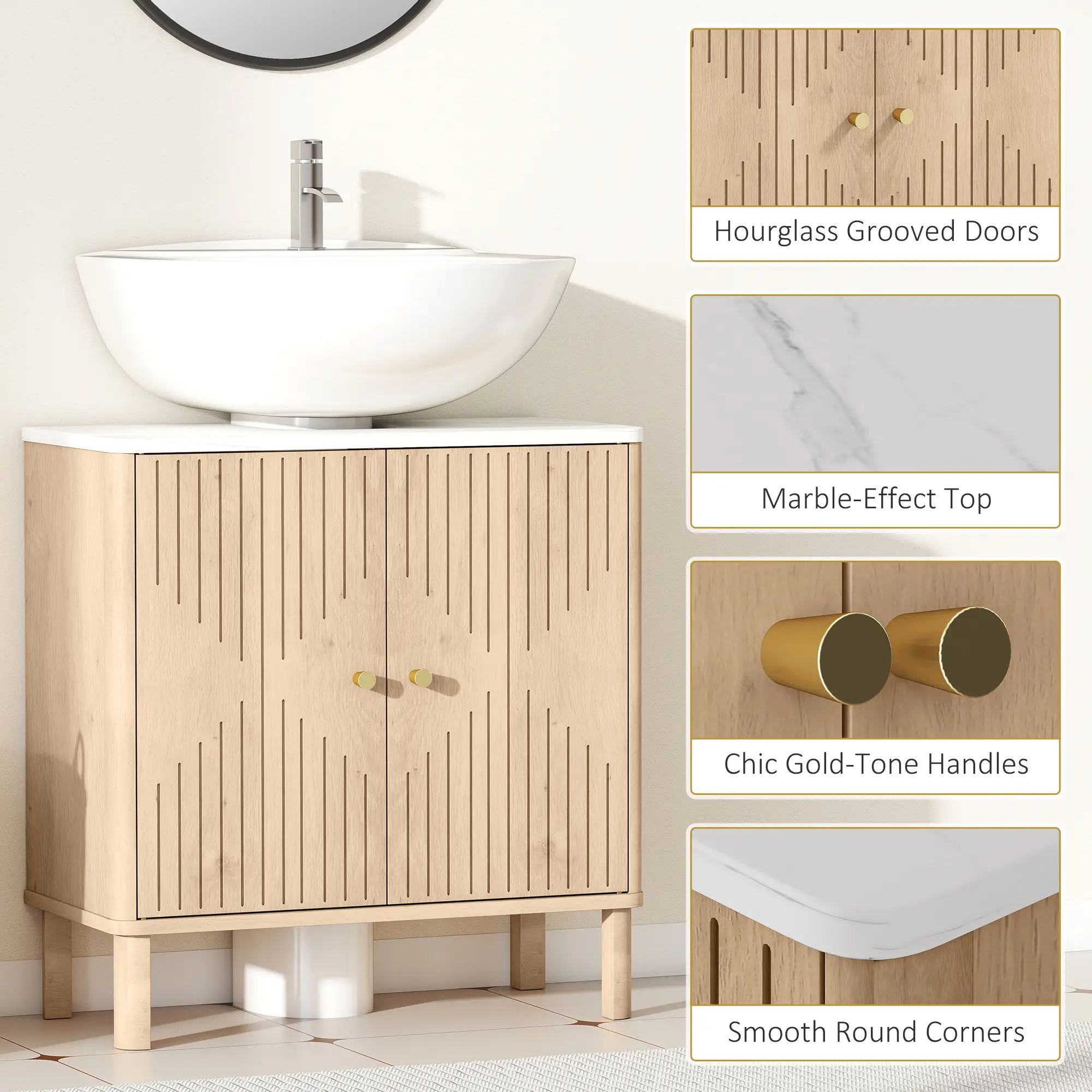 Floor Standing Bathroom Vanity, Bathroom Vanity Cabinet with Adjustable Shelf, Oak - Image 6