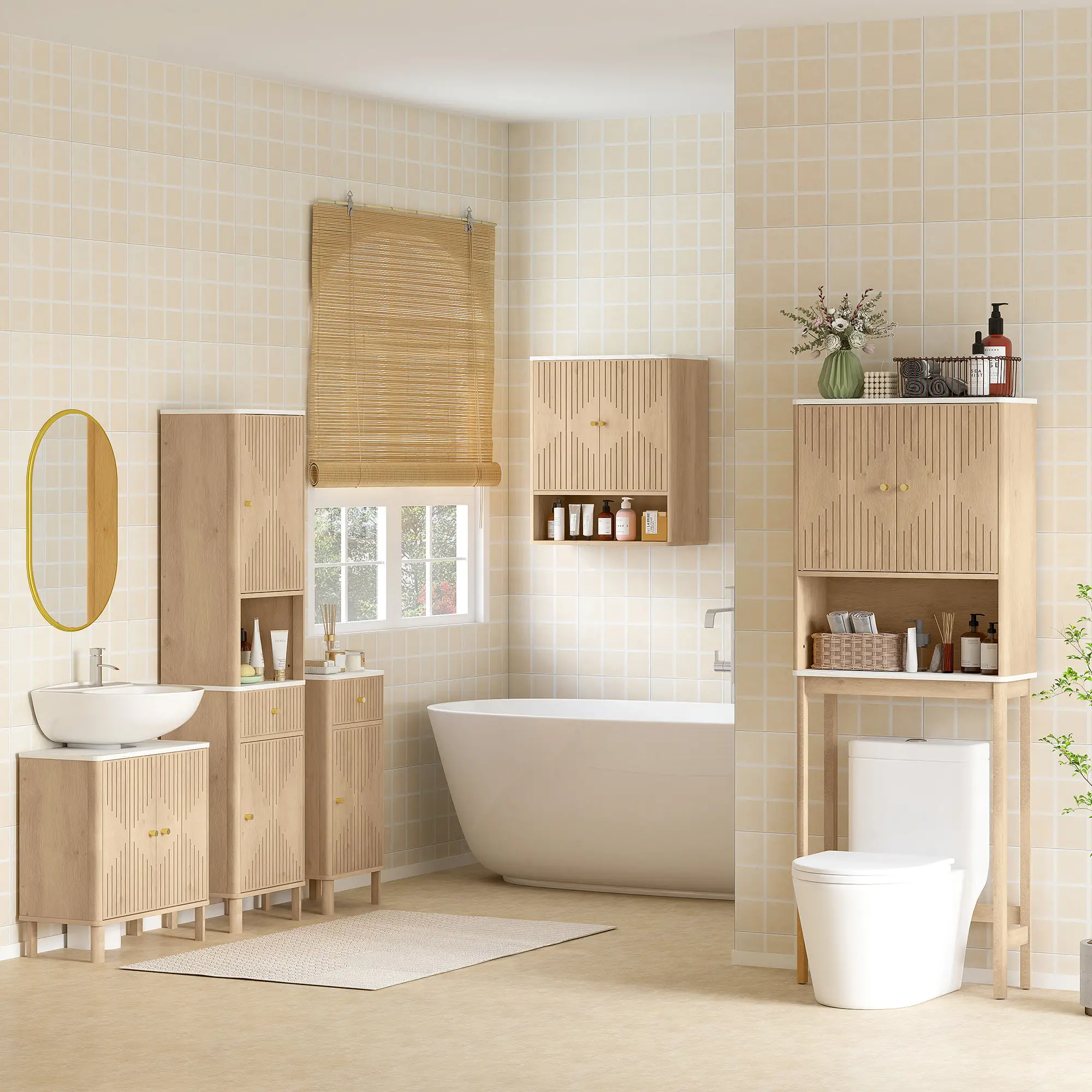 Floor Standing Bathroom Vanity, Bathroom Vanity Cabinet with Adjustable Shelf, Oak - Image 9