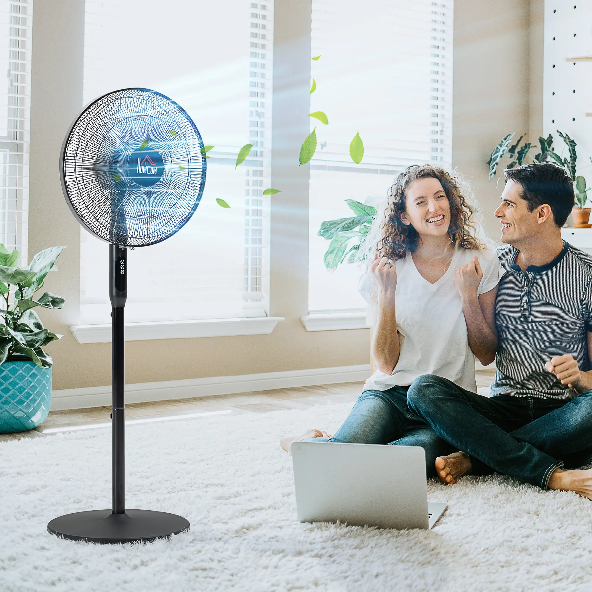Floor Standing Fan with Remote, Oscillating, LED Screen, Black - Image 2