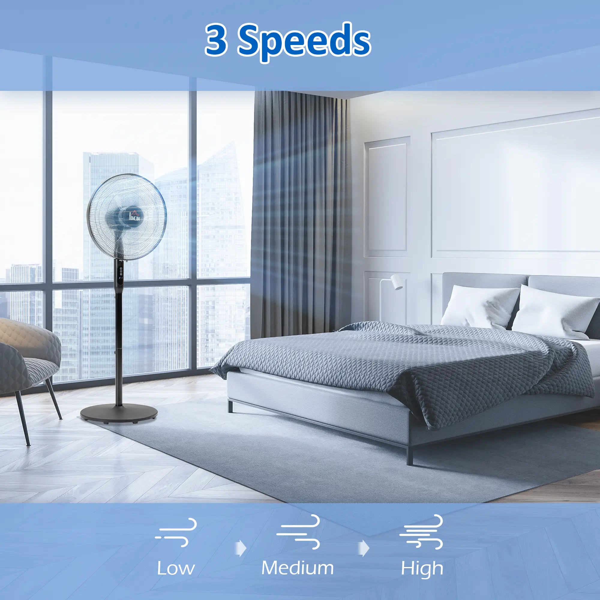 Floor Standing Fan with Remote, Oscillating, LED Screen, Black - Image 4