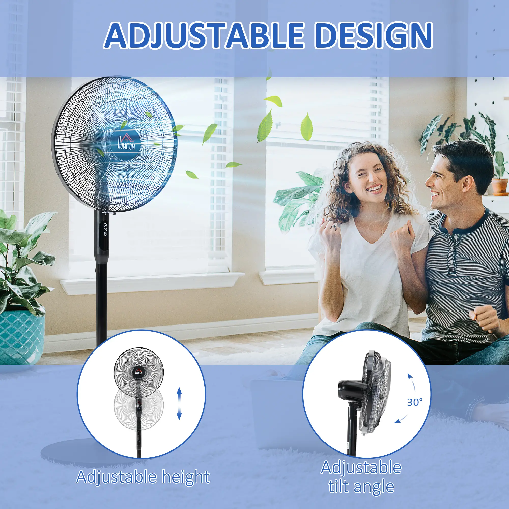 Floor Standing Fan with Remote, Oscillating, LED Screen, Black - Image 5