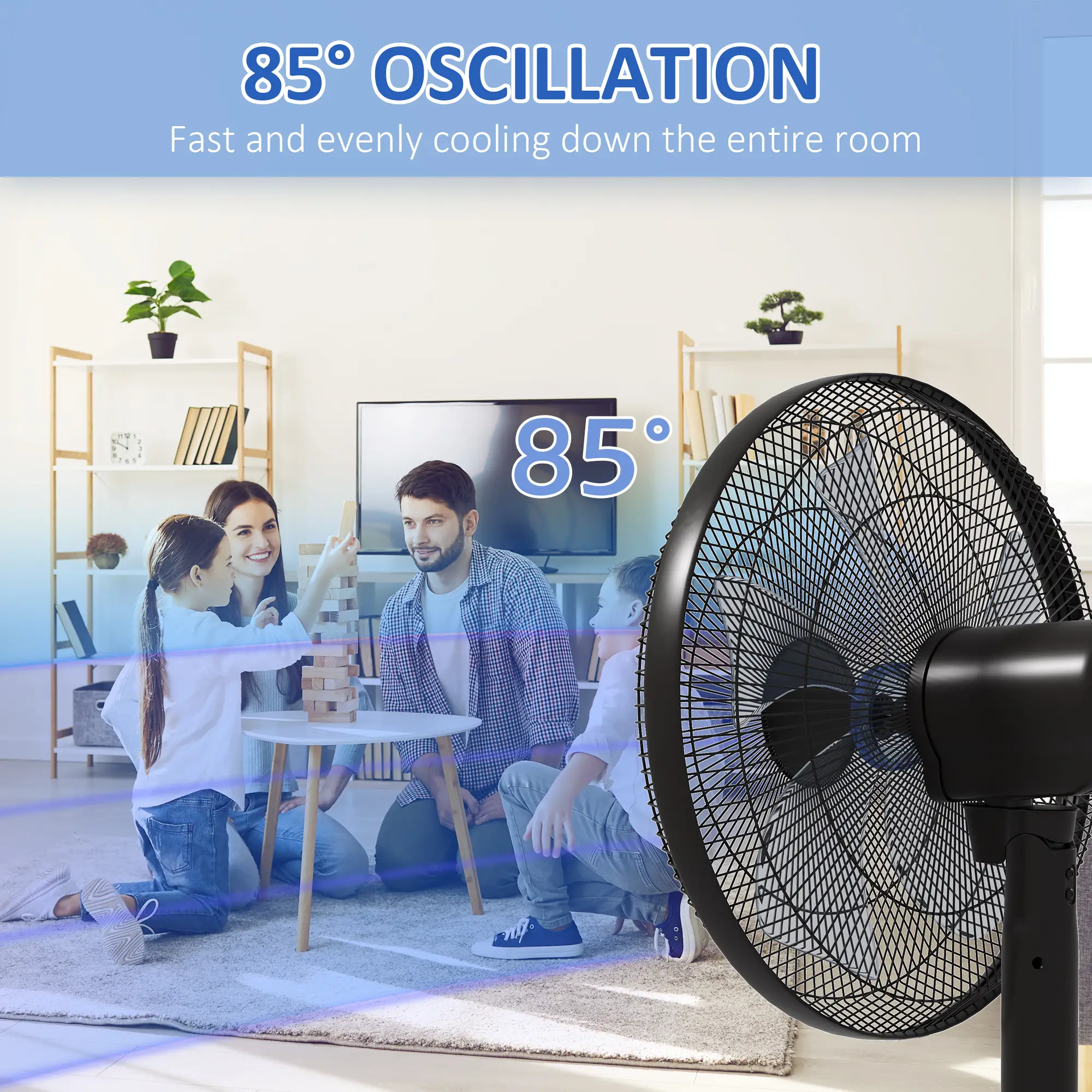 Floor Standing Fan with Remote, Oscillating, LED Screen, Black - Image 6