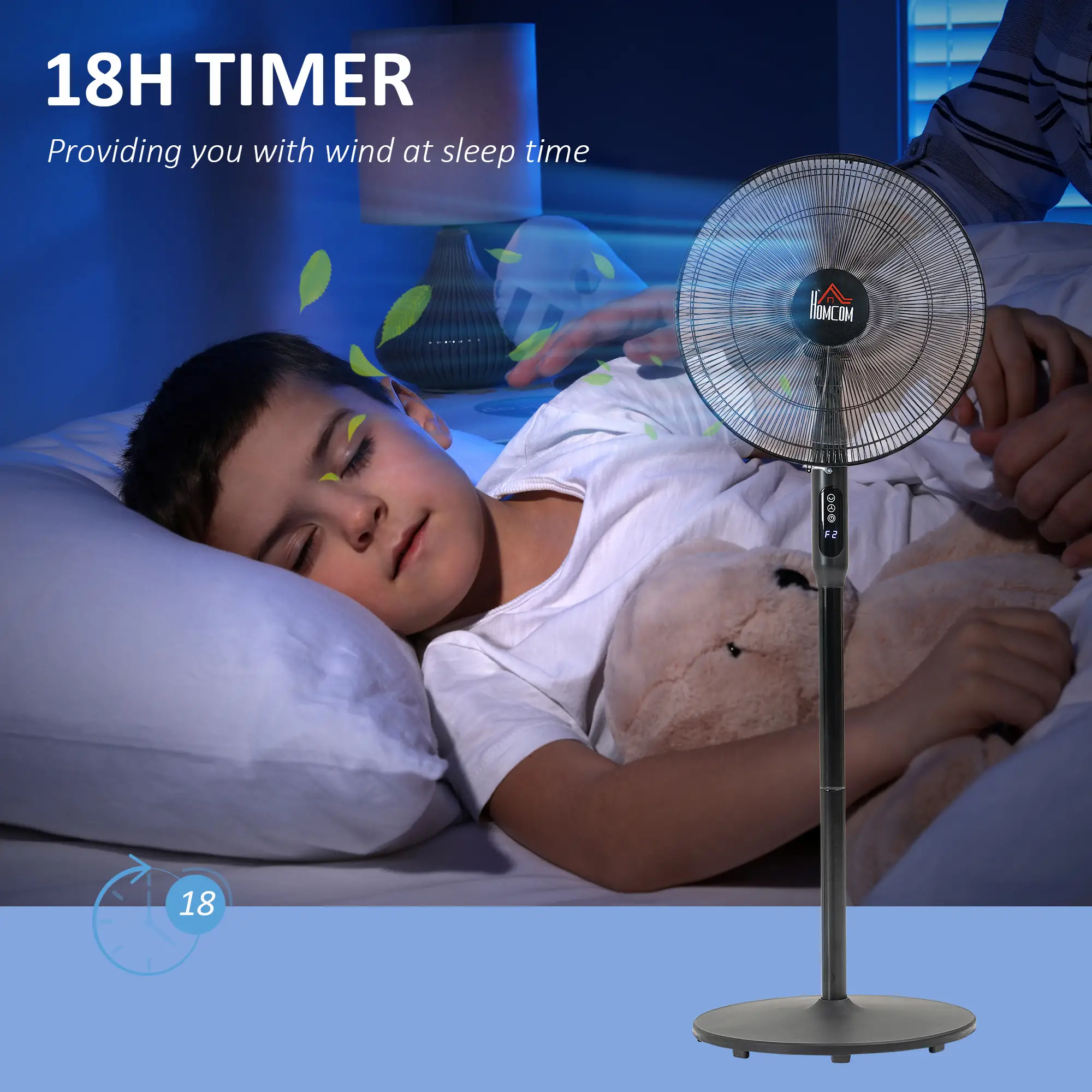 Floor Standing Fan with Remote, Oscillating, LED Screen, Black - Image 7