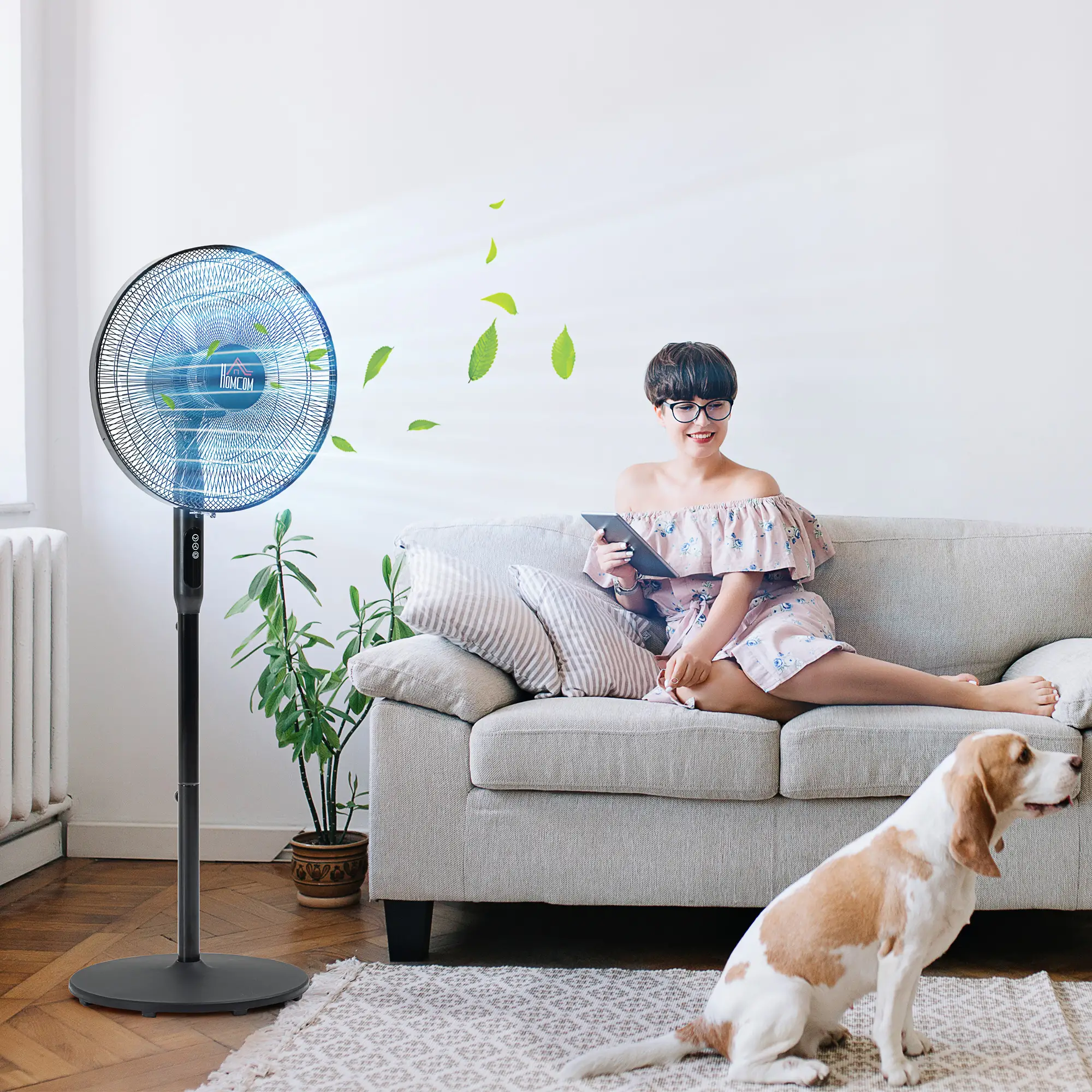 Floor Standing Fan with Remote, Oscillating, LED Screen, Black - Image 8