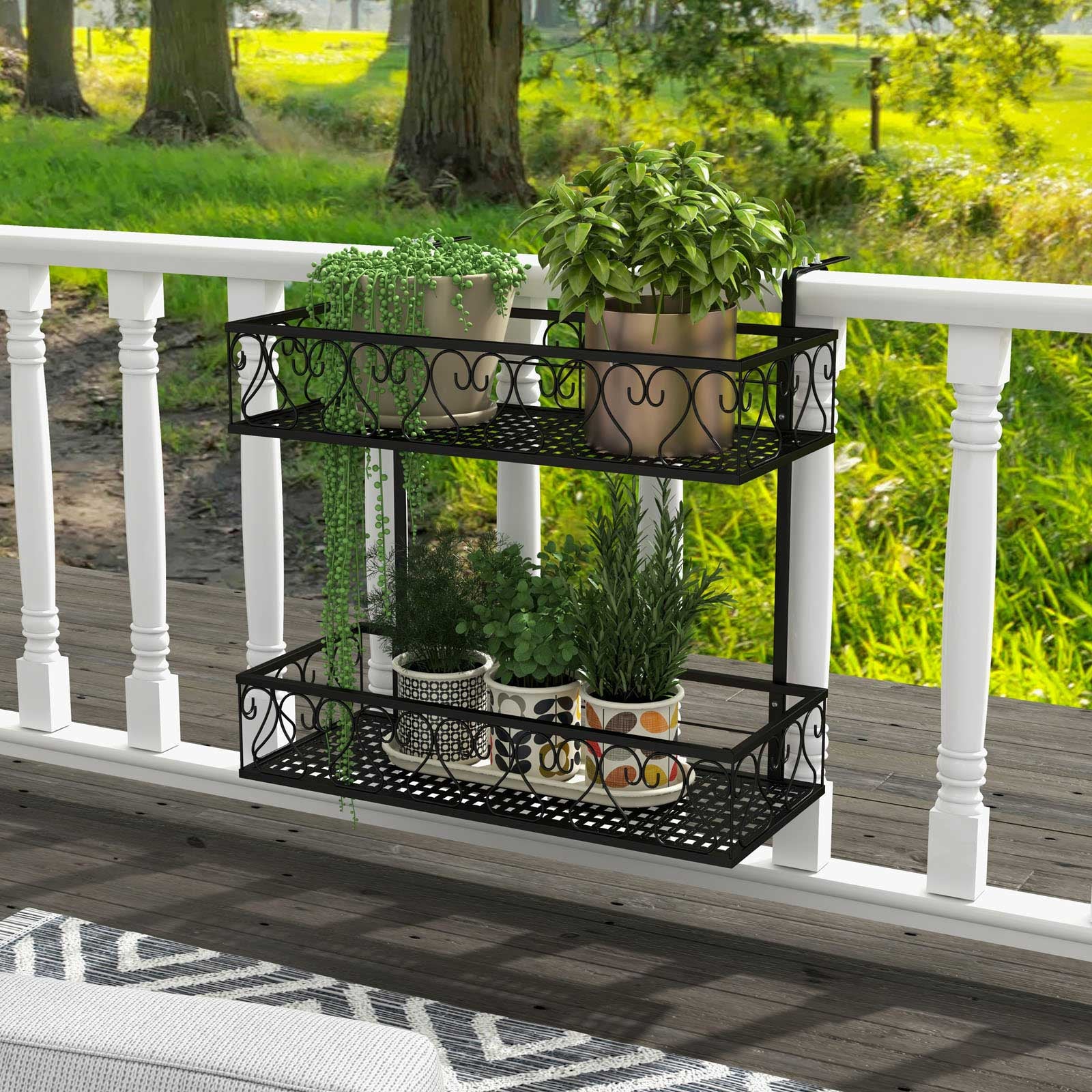 Flower Pot Holder, Adjustable Hooks, 2 Planter Baskets, Black - Image 2