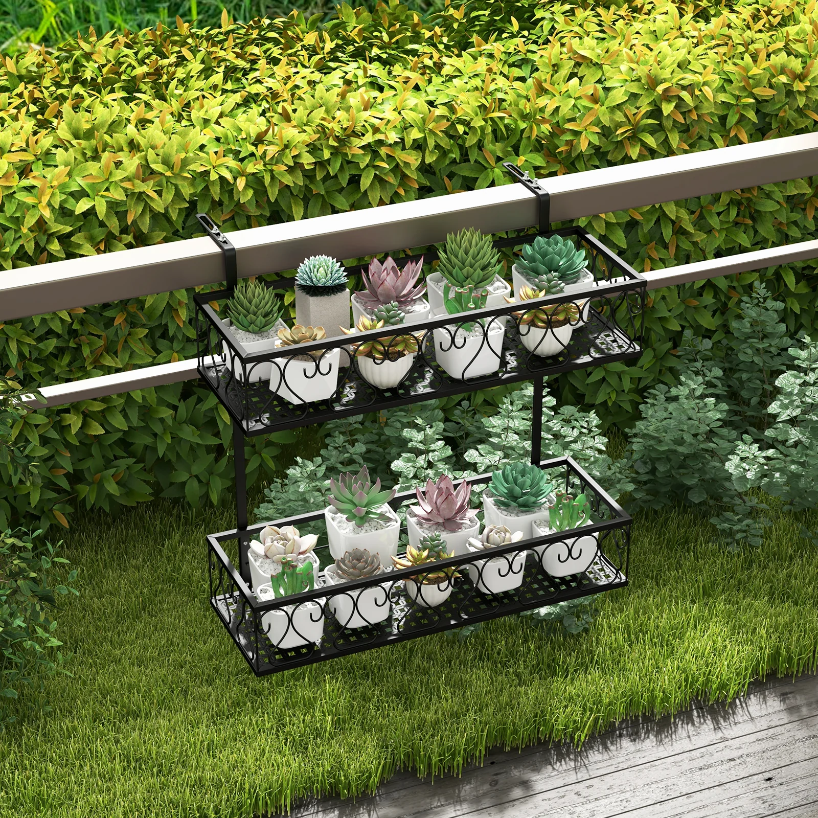 Flower Pot Holder, Adjustable Hooks, 2 Planter Baskets, Black - Image 3