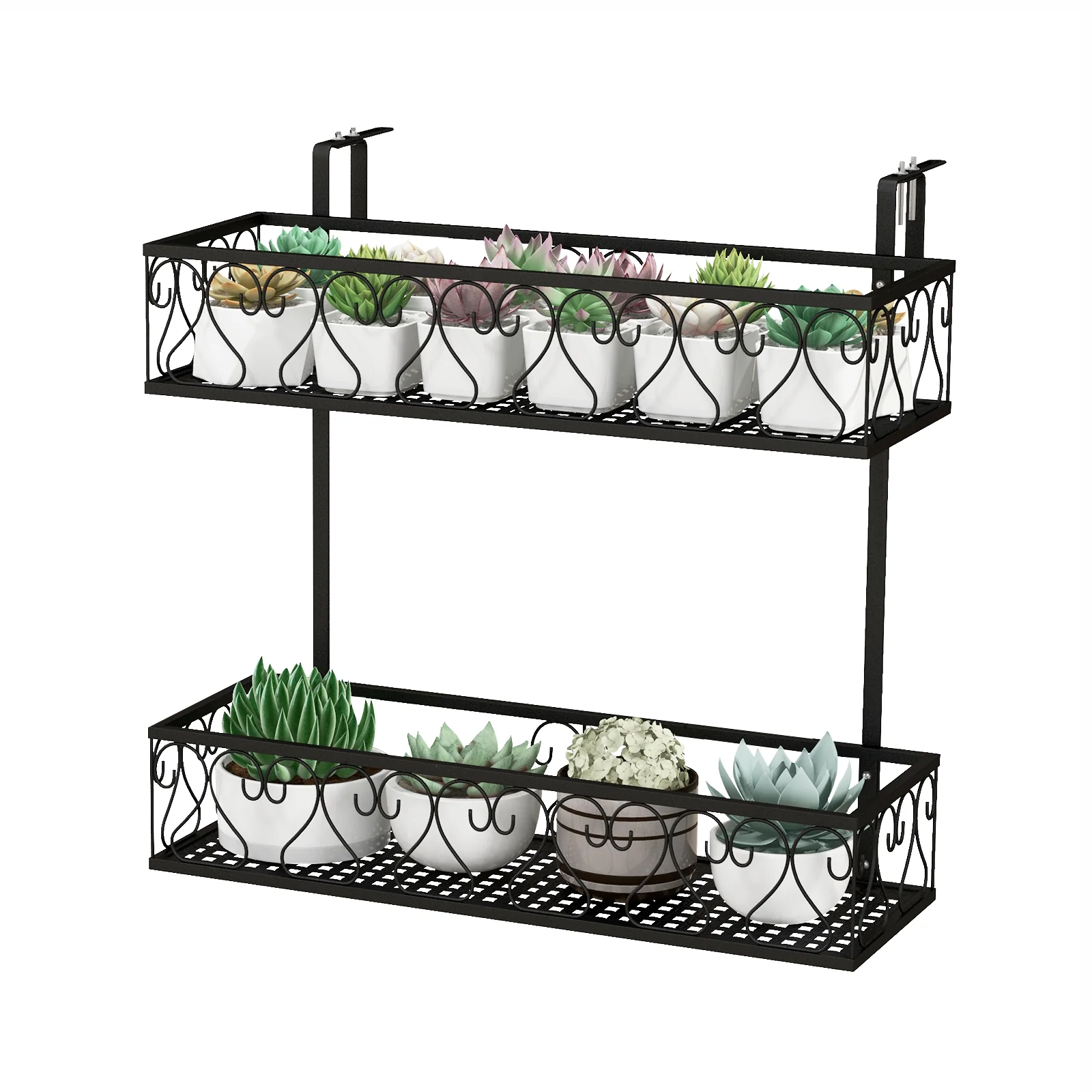 Flower Pot Holder, Adjustable Hooks, 2 Planter Baskets, Black - Image 5