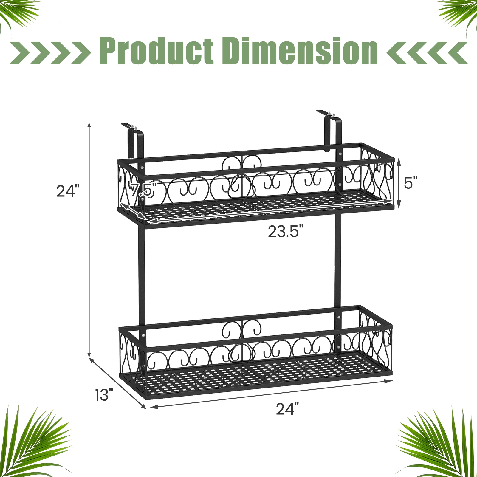 Flower Pot Holder, Adjustable Hooks, 2 Planter Baskets, Black - Image 6