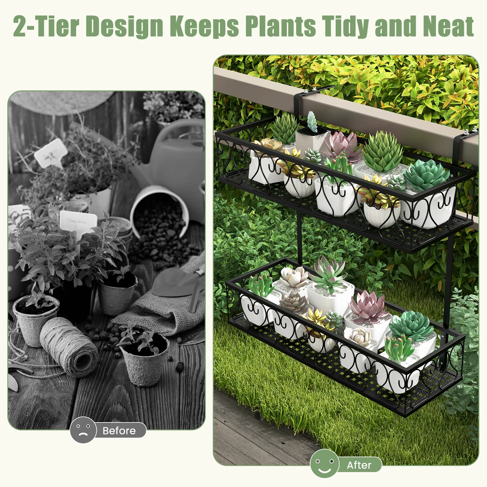 Flower Pot Holder, Adjustable Hooks, 2 Planter Baskets, Black - Image 9