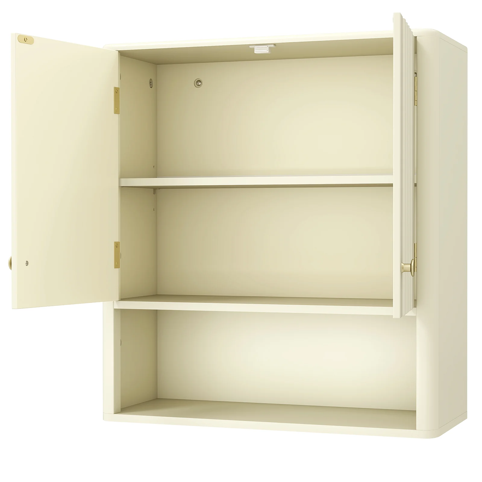 Fluted Bathroom Wall Cabinet With Open Shelf, Beige - Image 5