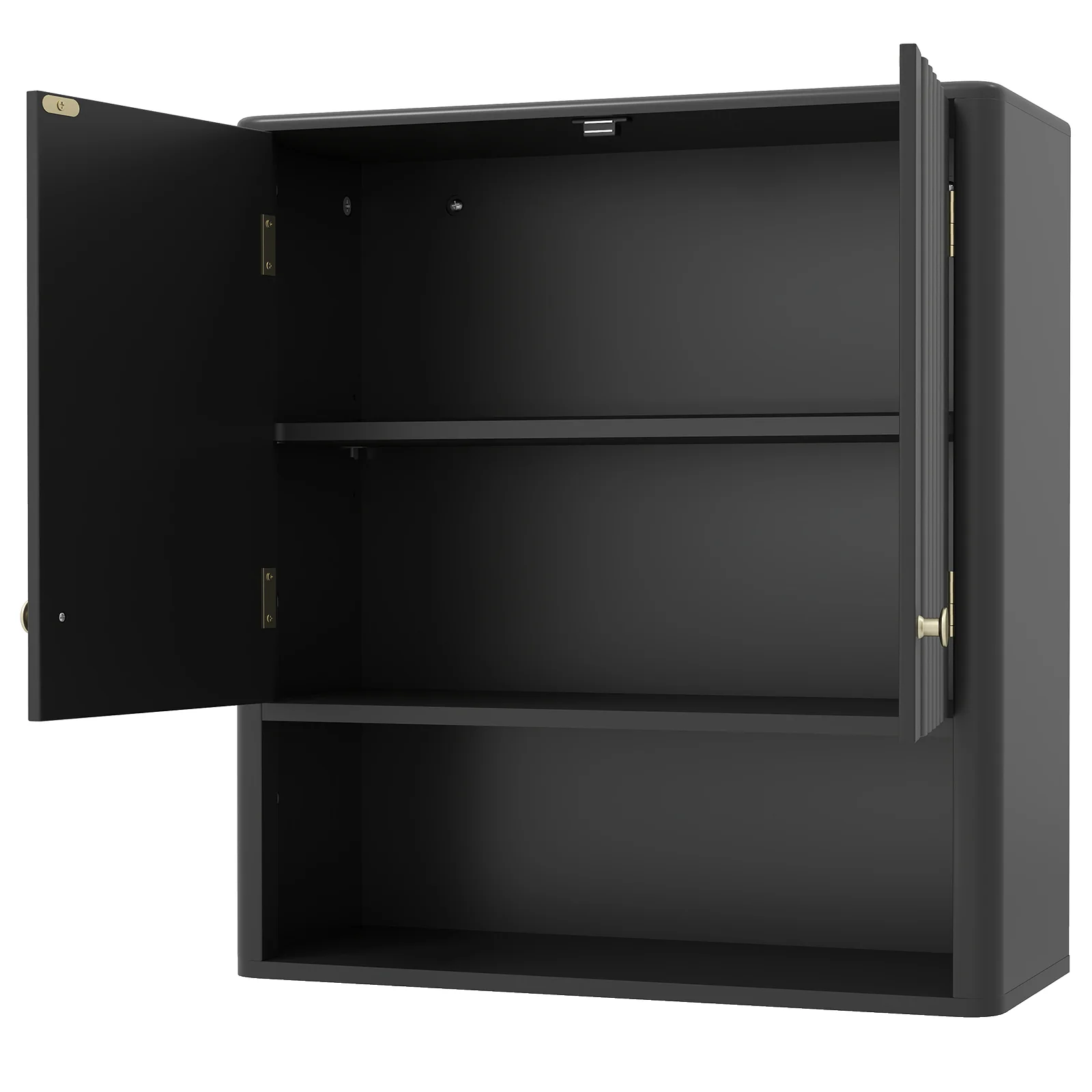 Fluted Bathroom Wall Cabinet With Open Shelf, Black - Image 7