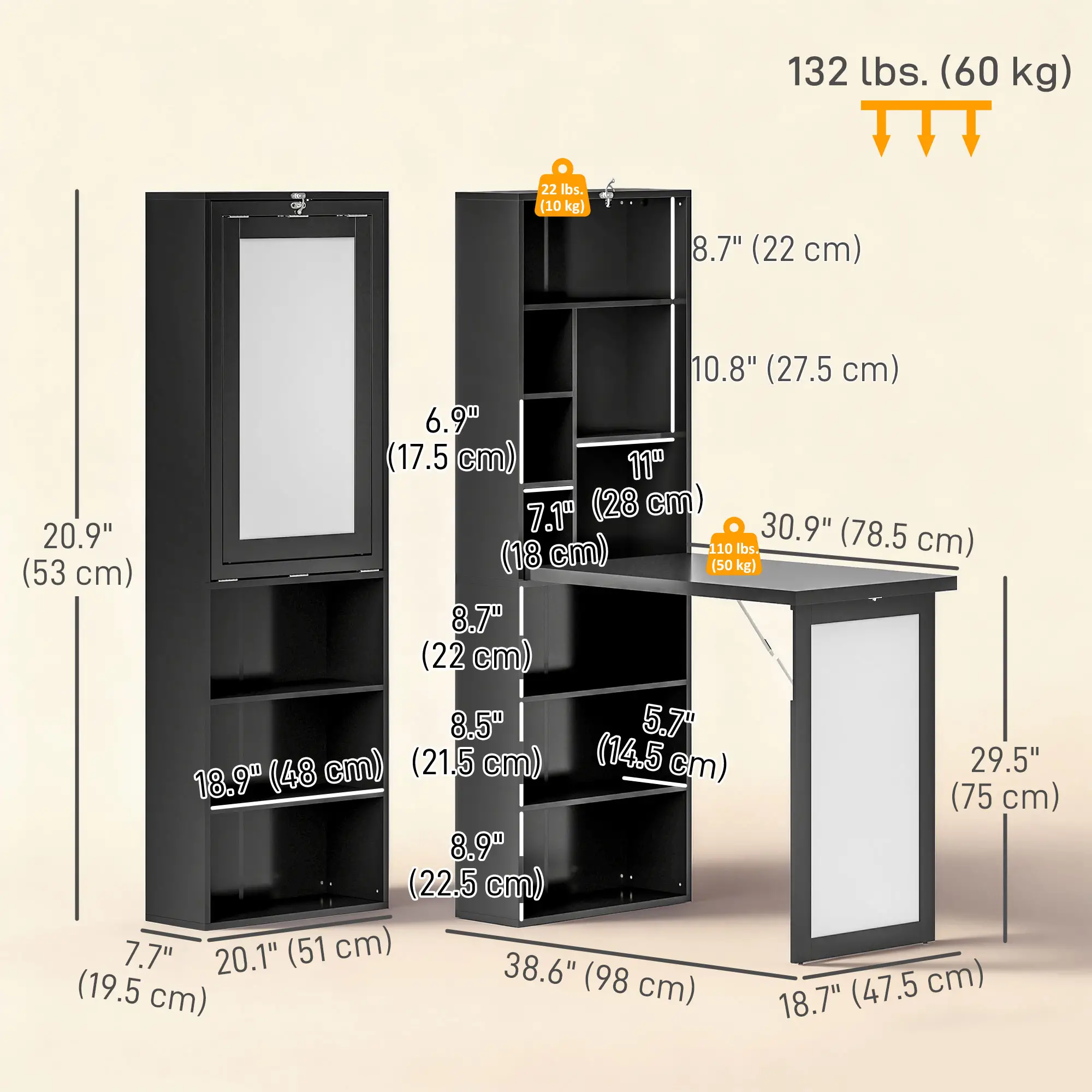 Fold-Out Convertible Office Desk, Wall Mount, Black - Image 3