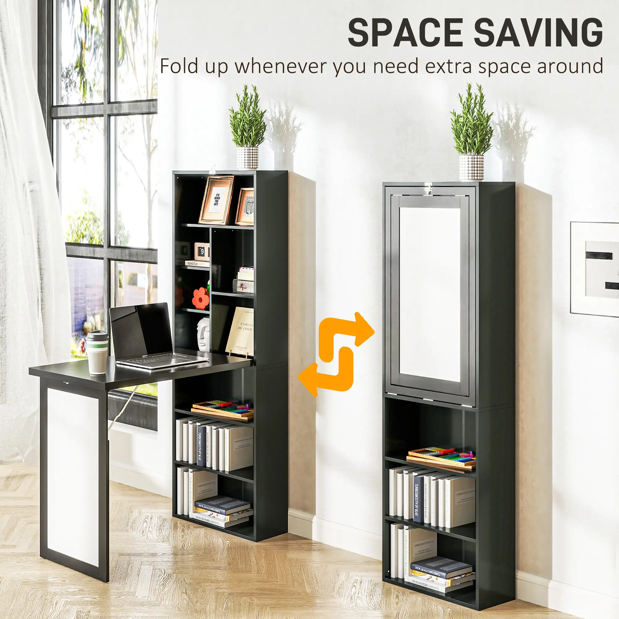 Fold-Out Convertible Office Desk, Wall Mount, Black - Image 4