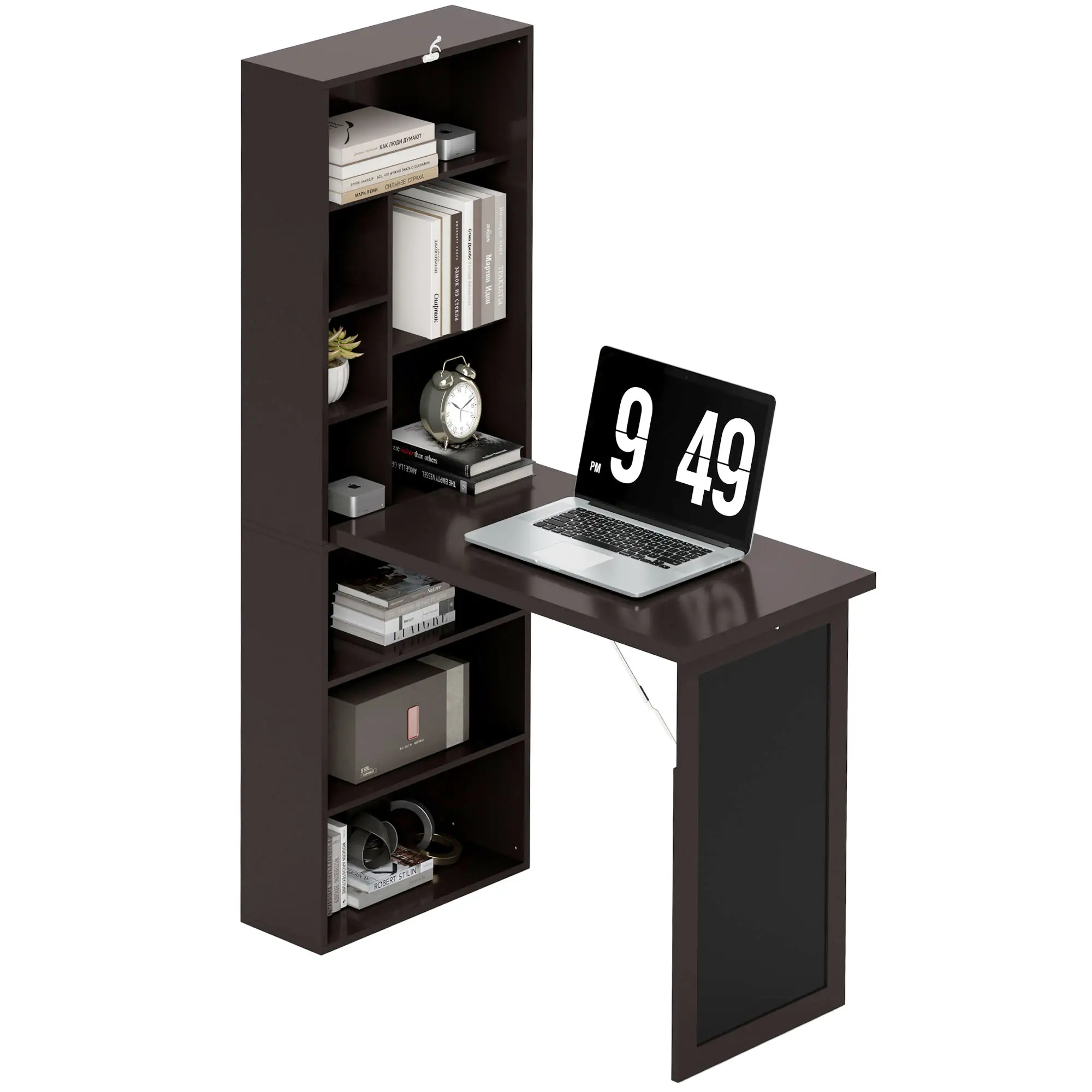 Fold-Out Convertible Office Desk, Wall Mount Computer Desk, Brown