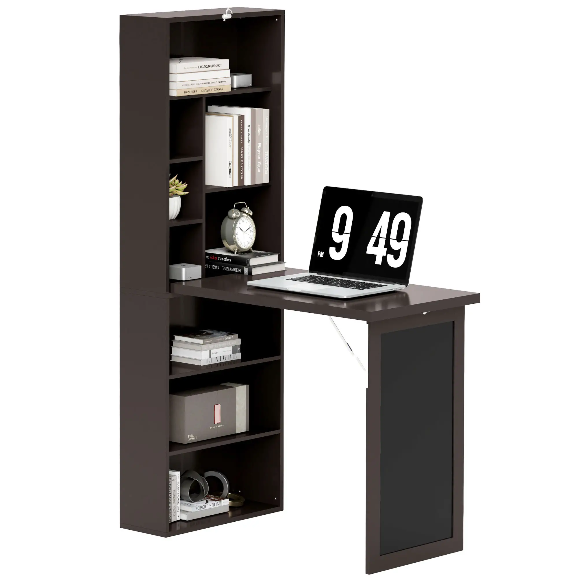 Fold-Out Convertible Office Desk, Wall Mount Computer Desk, Brown - Image 11