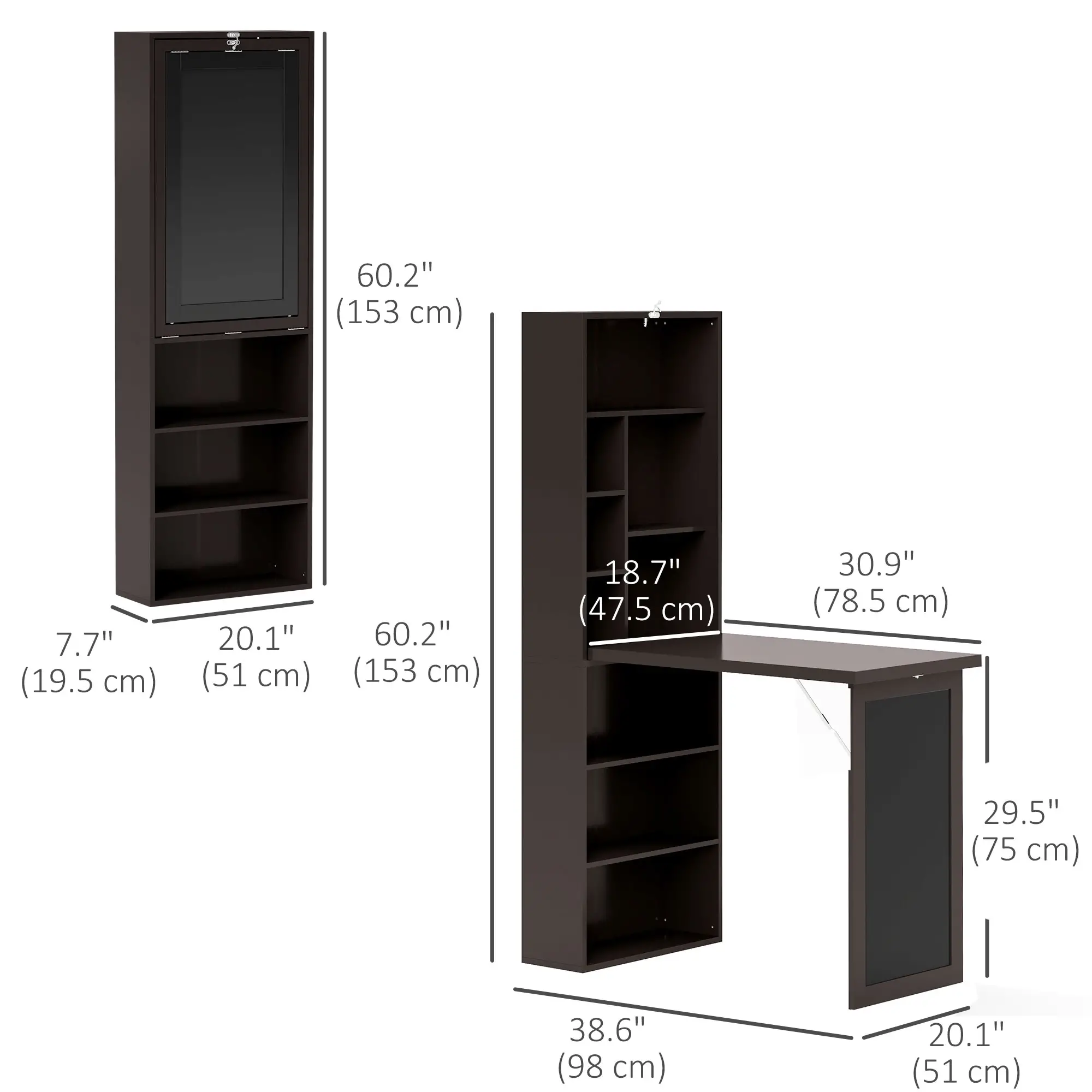 Fold-Out Convertible Office Desk, Wall Mount Computer Desk, Brown - Image 3
