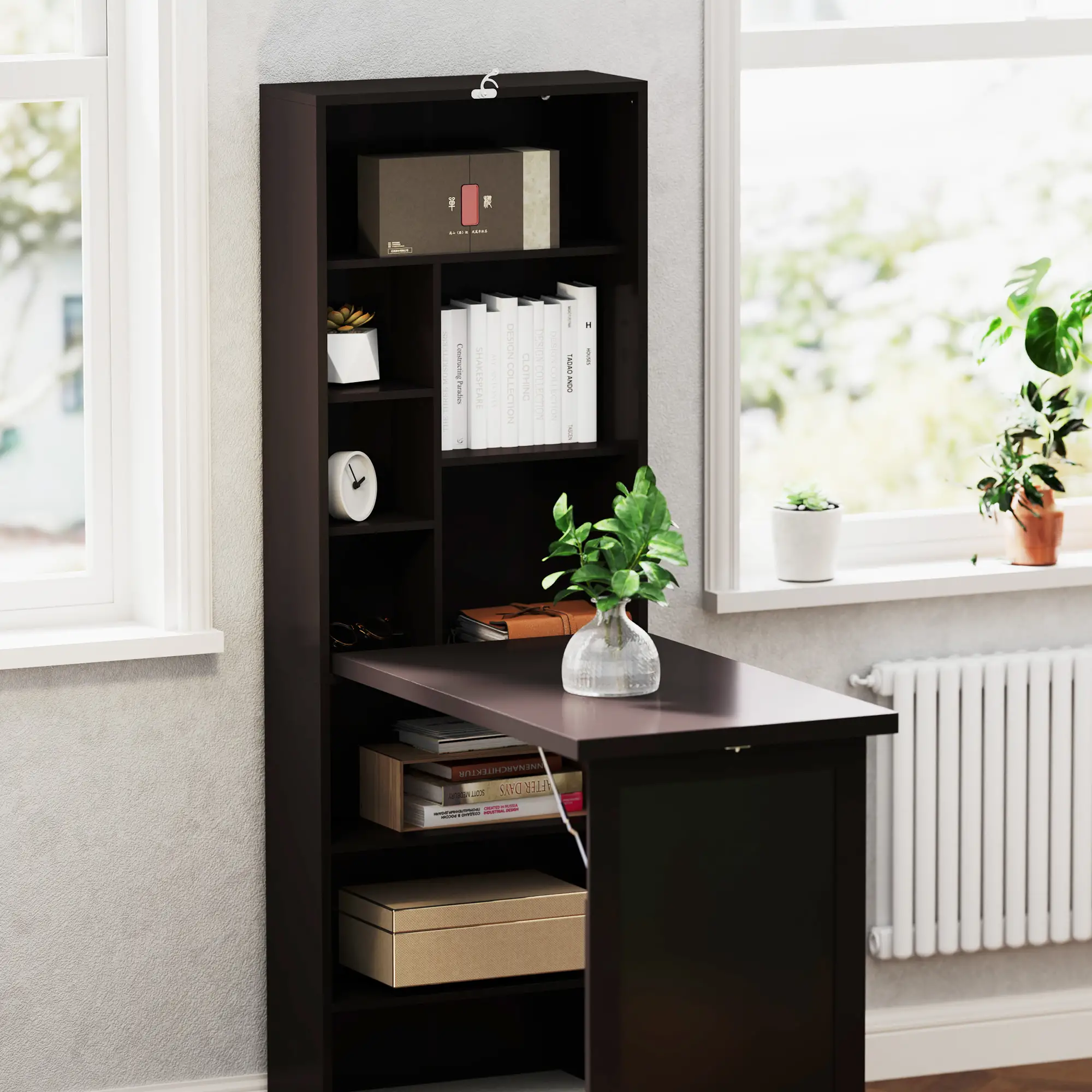 Fold-Out Convertible Office Desk, Wall Mount Computer Desk, Brown - Image 9