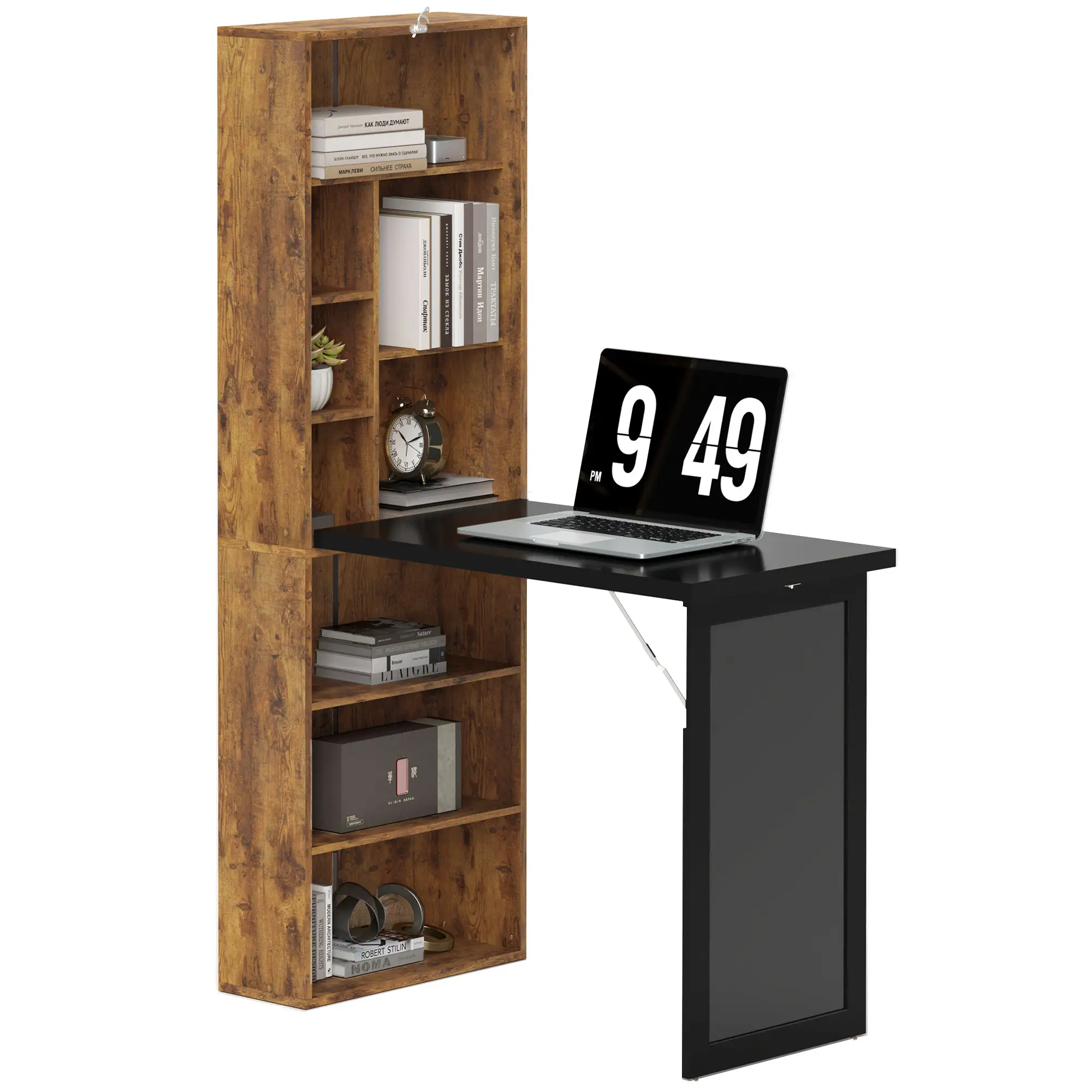 Fold-Out Convertible Office Desk, Wall Mount Computer Desk, Rustic Brown - Image 11