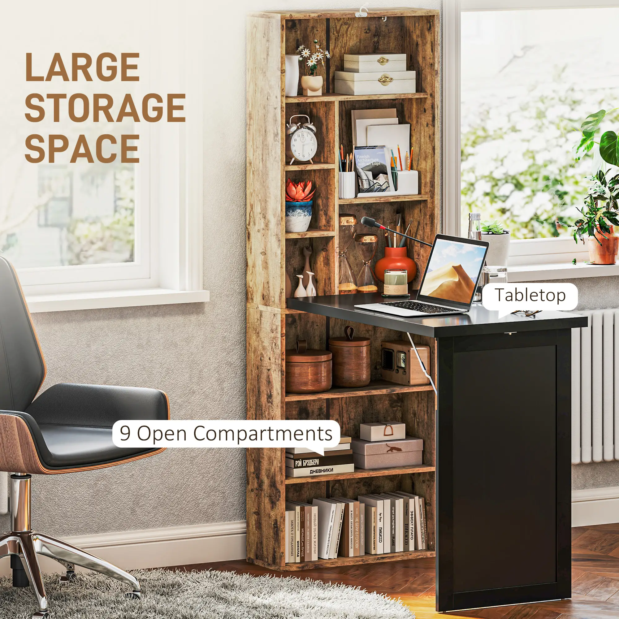 Fold-Out Convertible Office Desk, Wall Mount Computer Desk, Rustic Brown - Image 5
