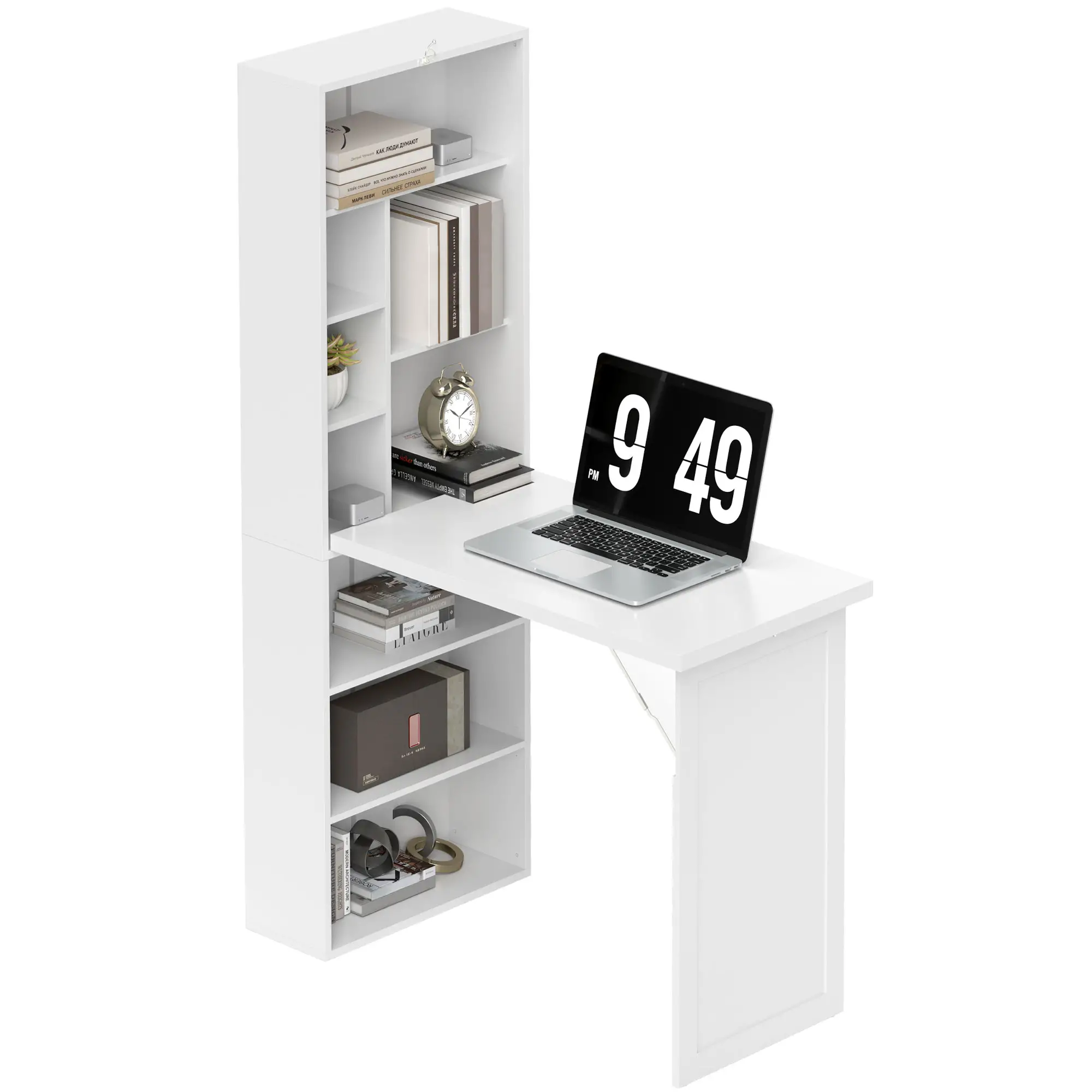 Fold Out Convertible Office Desk, Wall Mount Computer Desk, White
