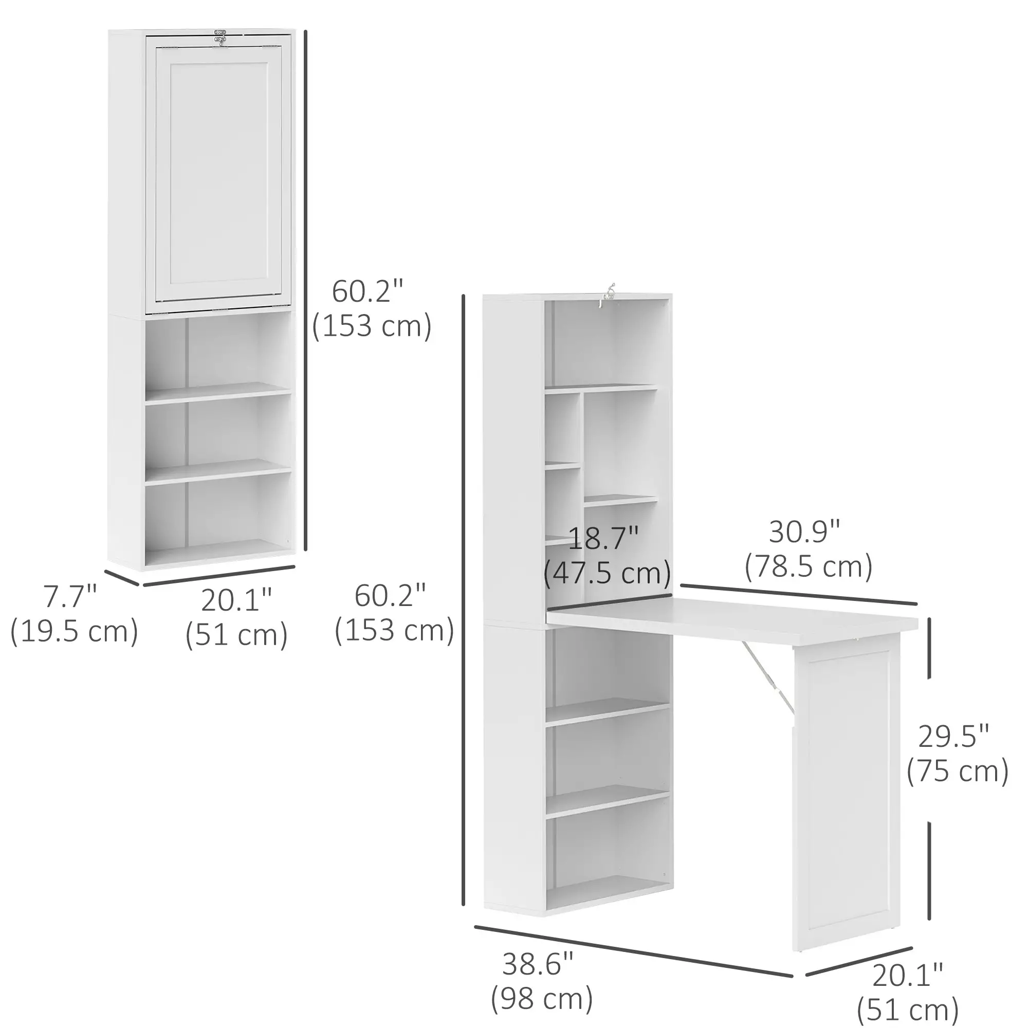 Fold Out Convertible Office Desk, Wall Mount Computer Desk, White - Image 3