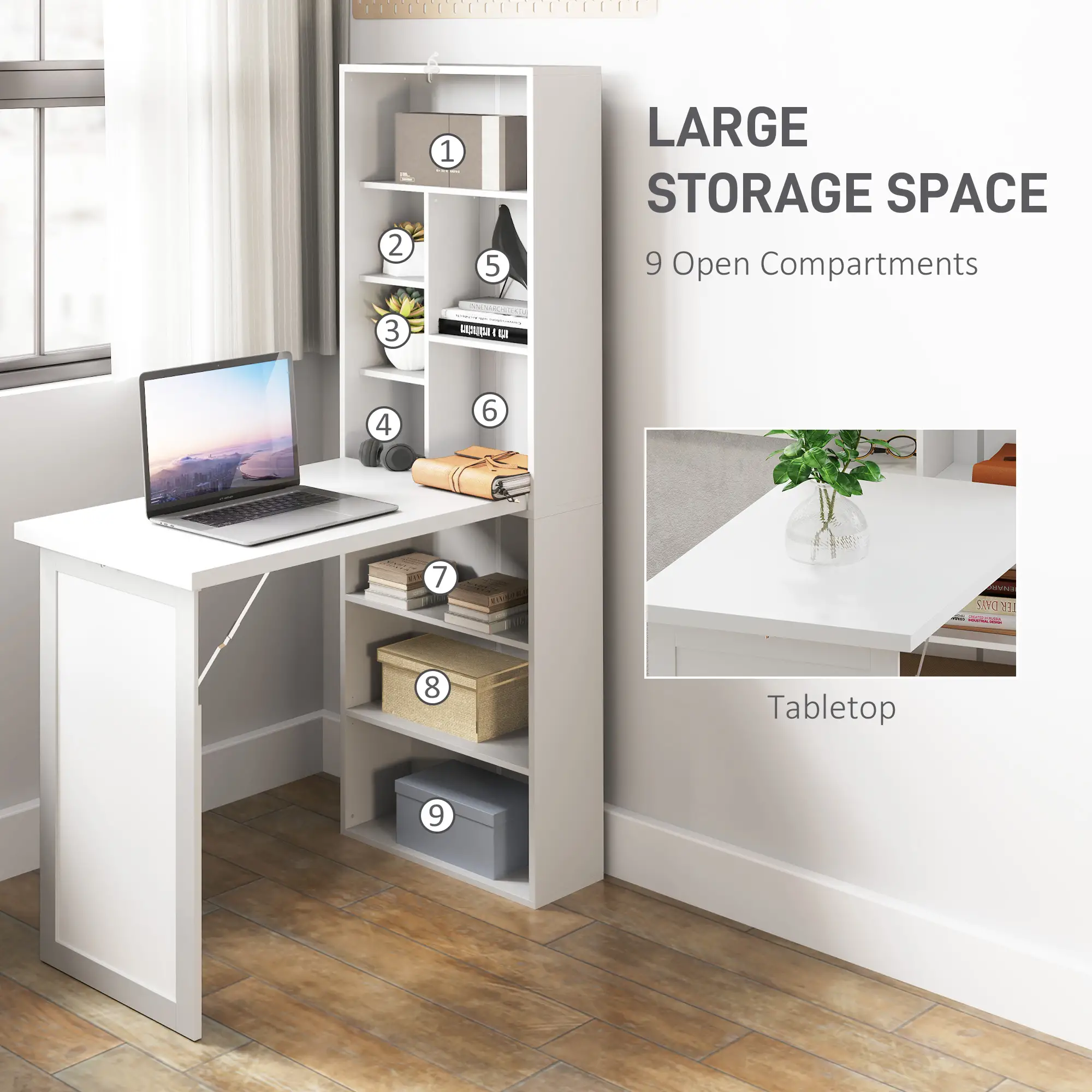 Fold Out Convertible Office Desk, Wall Mount Computer Desk, White - Image 5
