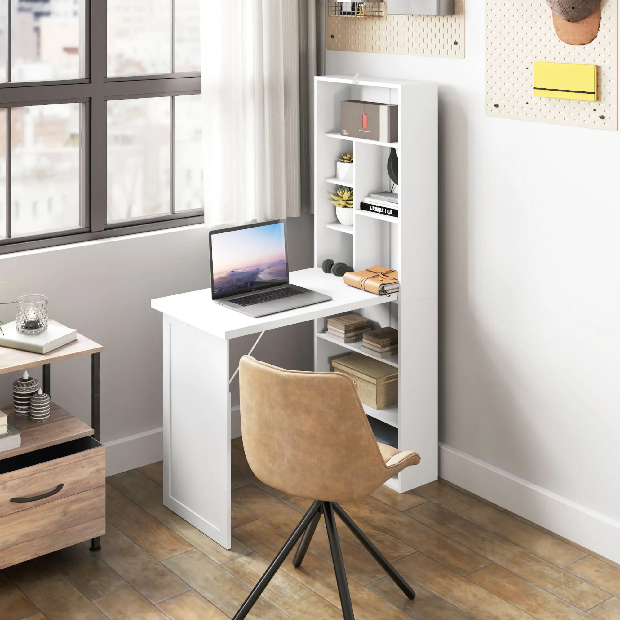 Fold Out Convertible Office Desk, Wall Mount Computer Desk, White - Image 8
