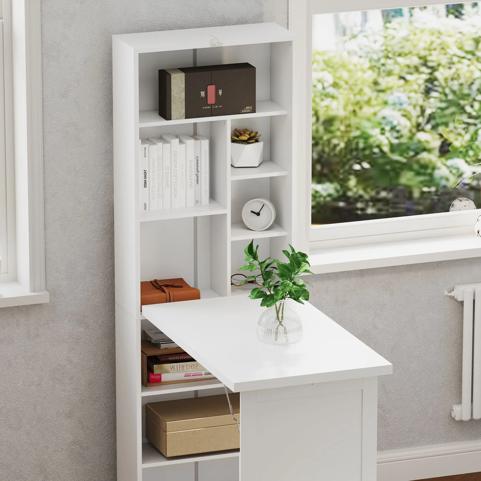 Fold Out Convertible Office Desk, Wall Mount Computer Desk, White - Image 9