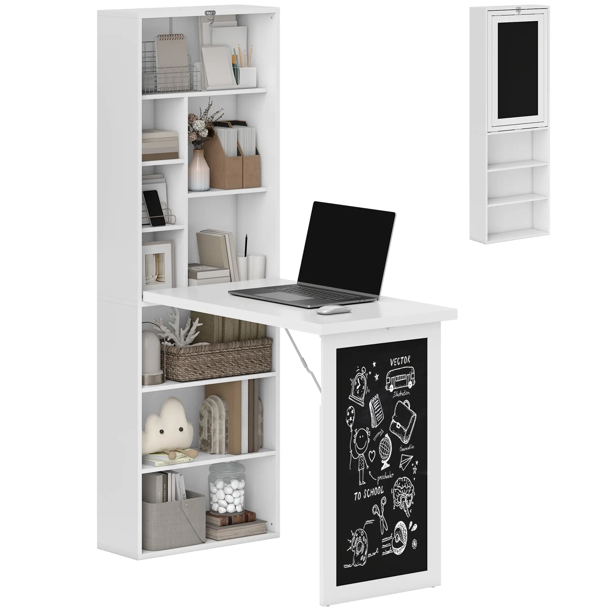 Fold-Out Convertible Office Desk, Wall Mount, White - Image 11