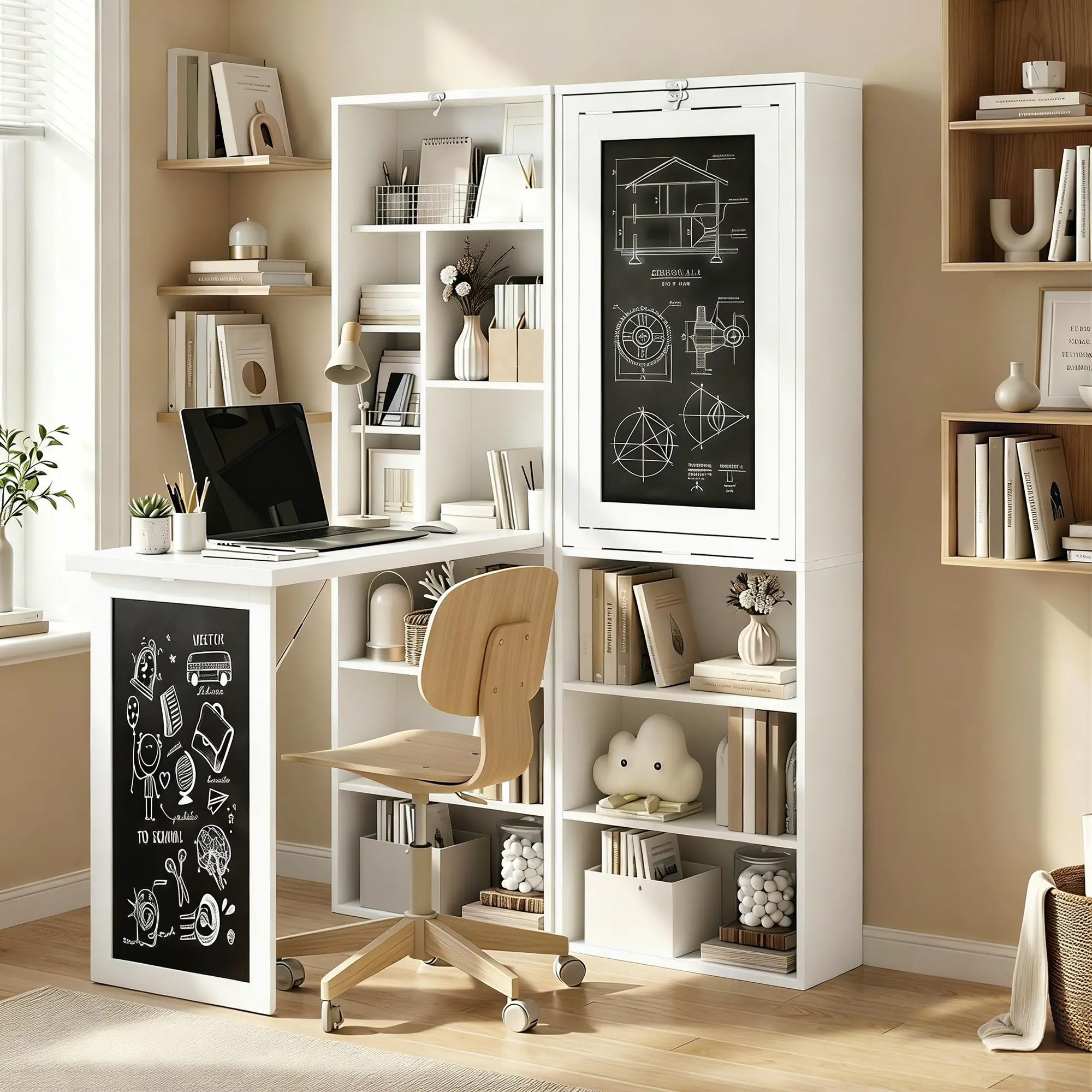Fold-Out Convertible Office Desk, Wall Mount, White - Image 2