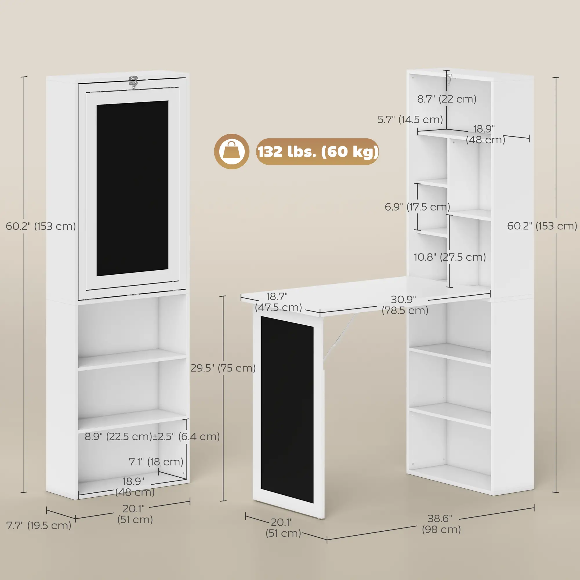 Fold-Out Convertible Office Desk, Wall Mount, White - Image 3
