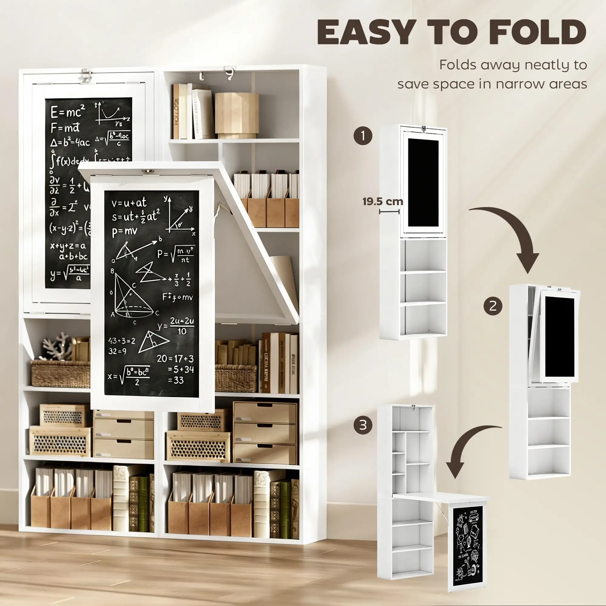 Fold-Out Convertible Office Desk, Wall Mount, White - Image 4