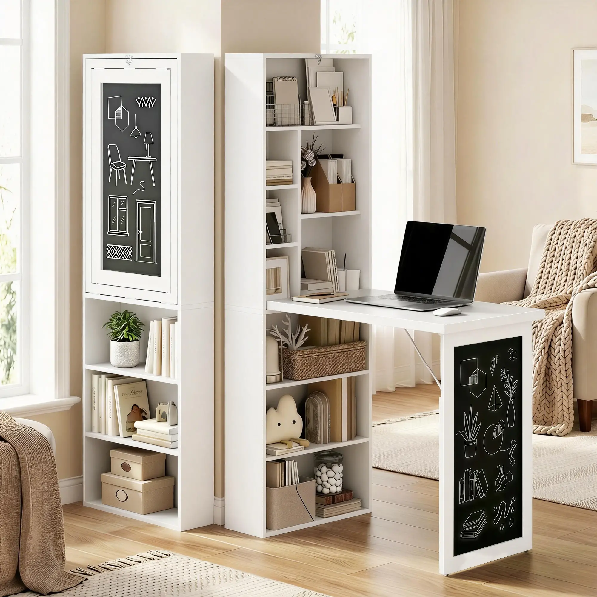 Fold-Out Convertible Office Desk, Wall Mount, White - Image 8