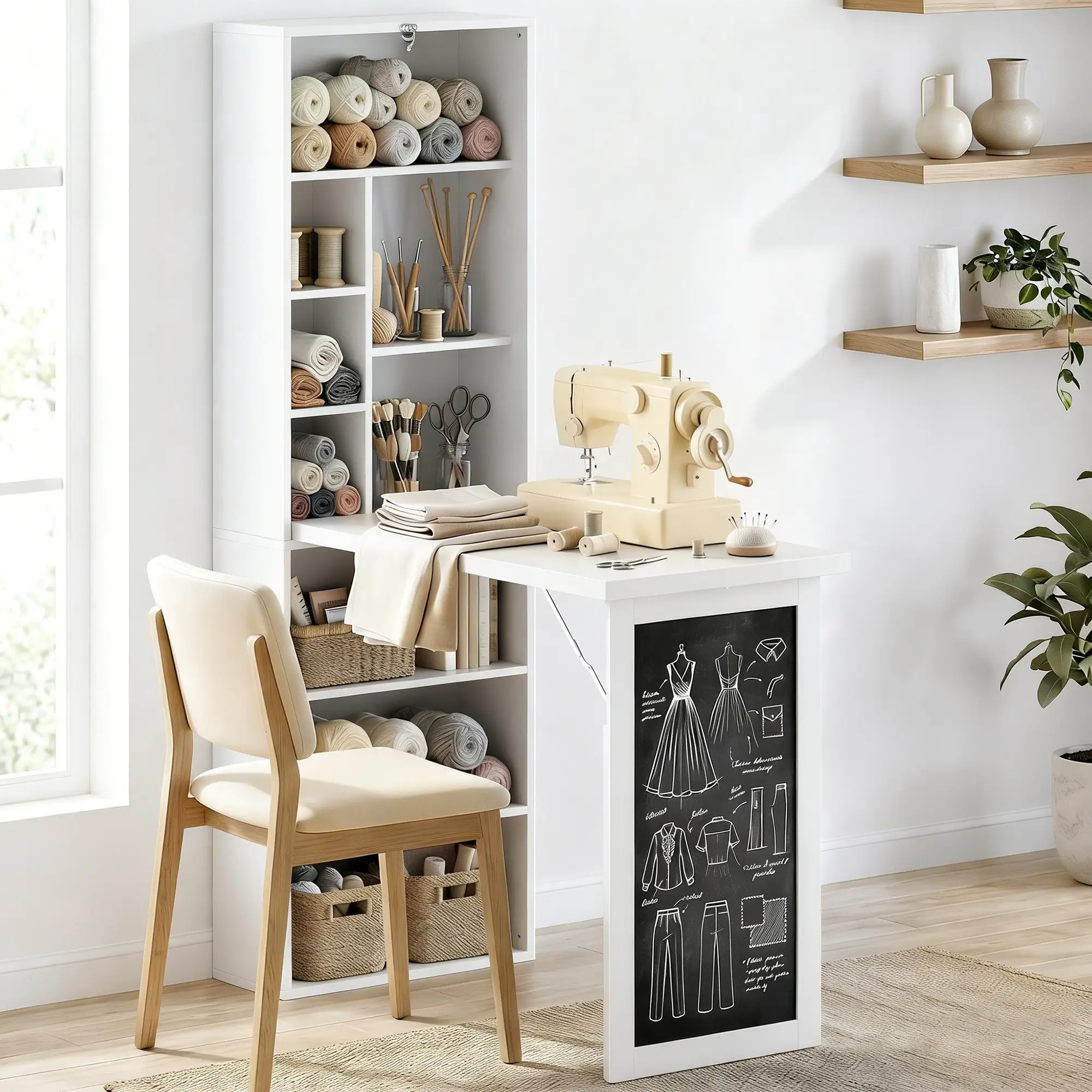 Fold-Out Convertible Office Desk, Wall Mount, White - Image 9