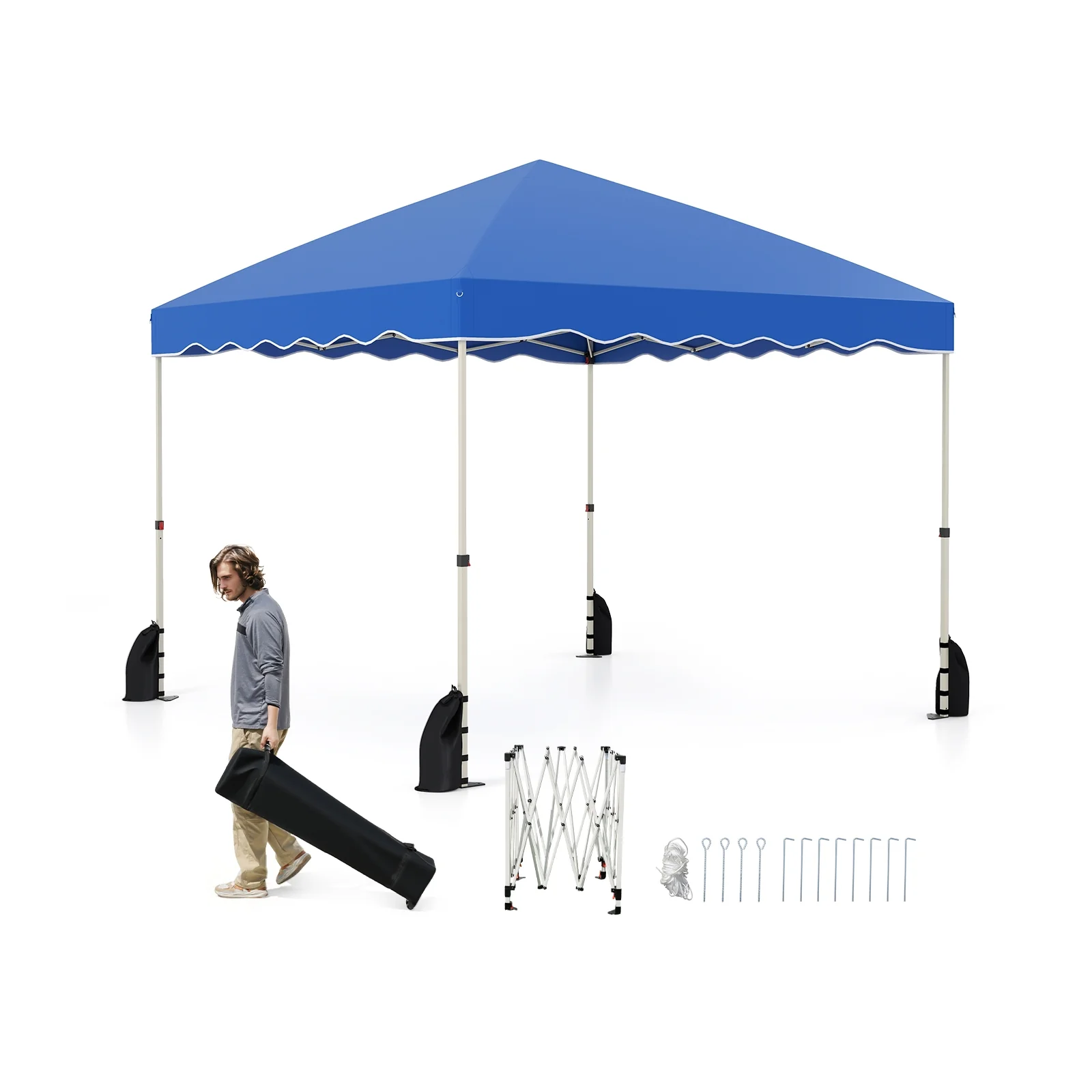 Foldable 10 X 10 Feet Pop Up Canopy Tent, Wheeled Bag, Blue - Image 4